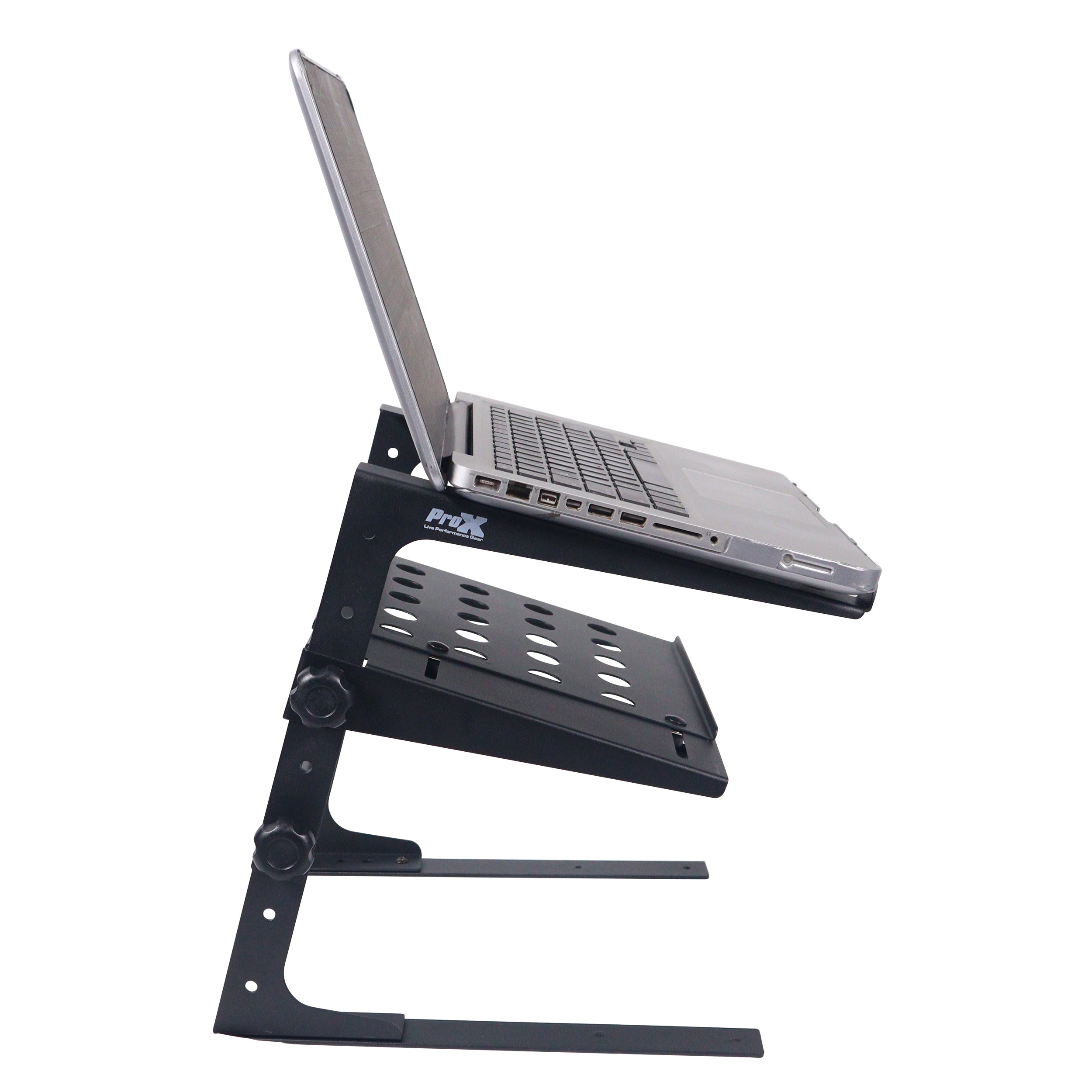 Universal Portable Desktop Laptop Stand with 2nd Tier Shelf and Mounting Clamps for DJ Cases