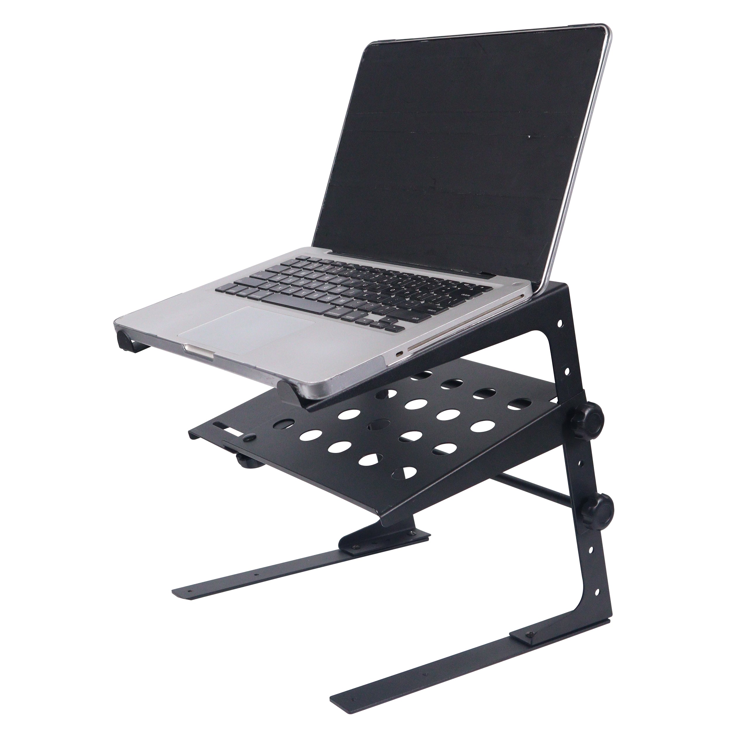 Universal Portable Desktop Laptop Stand with 2nd Tier Shelf and Mounting Clamps for DJ Cases