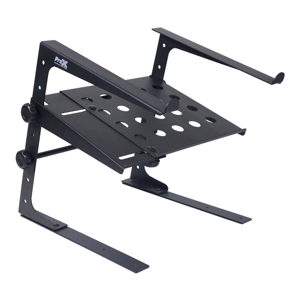 Universal Portable Desktop Laptop Stand with 2nd Tier Shelf and Mounting Clamps for DJ Cases