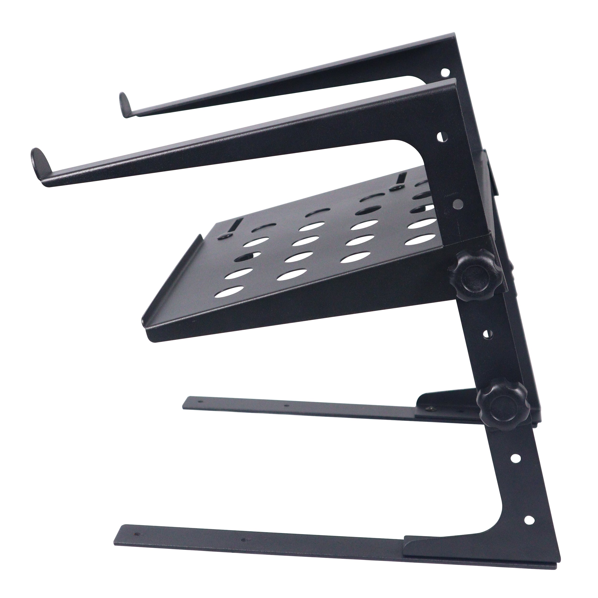 Universal Portable Desktop Laptop Stand with 2nd Tier Shelf and Mounting Clamps for DJ Cases