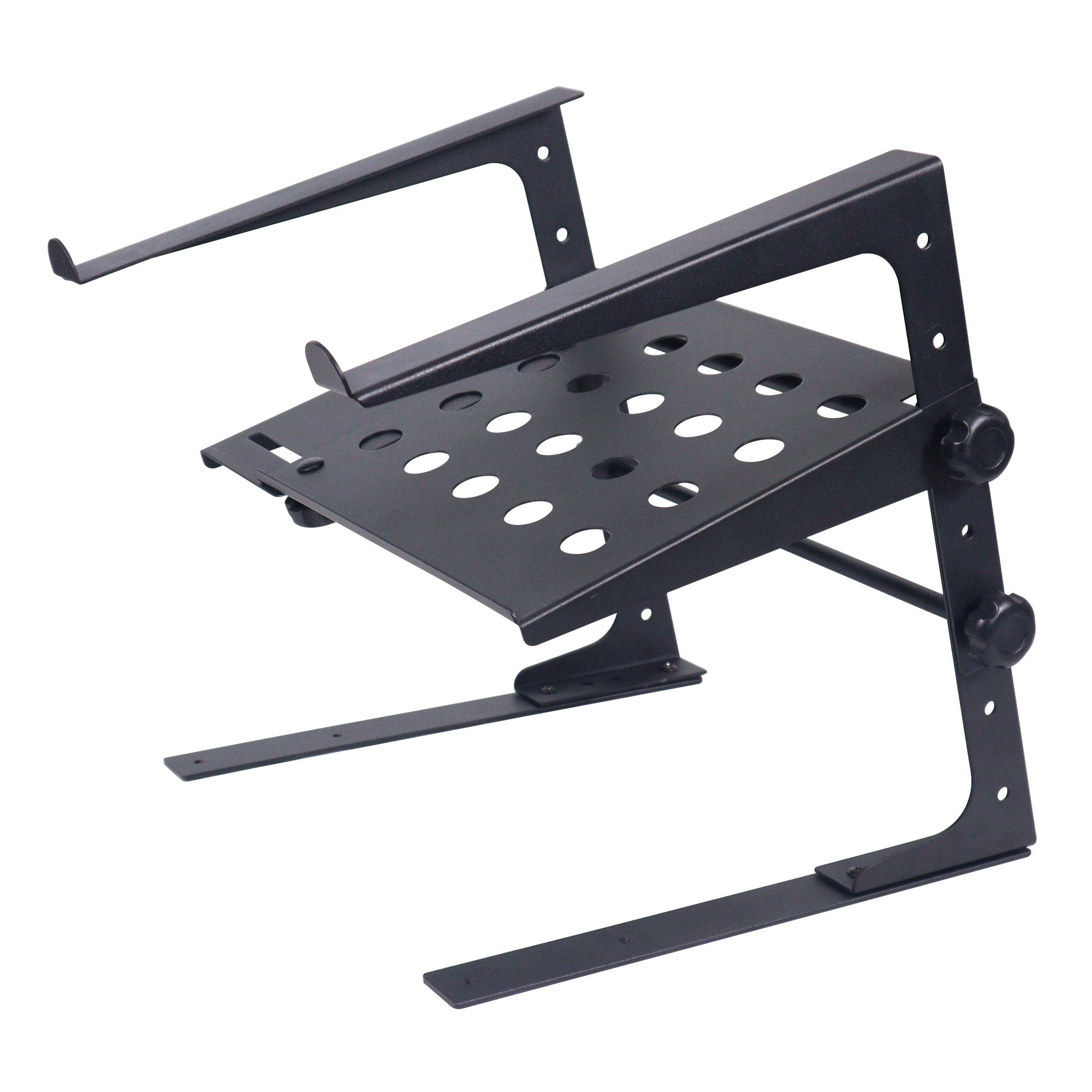 Universal Portable Desktop Laptop Stand with 2nd Tier Shelf and Mounting Clamps for DJ Cases