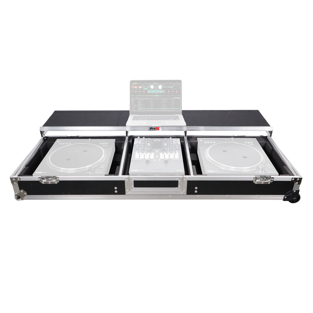 DJ Coffin Flight Case for (2) 1200 Style Turntables 10-inch 12-inch Mixers with Sliding Laptop Shelf and