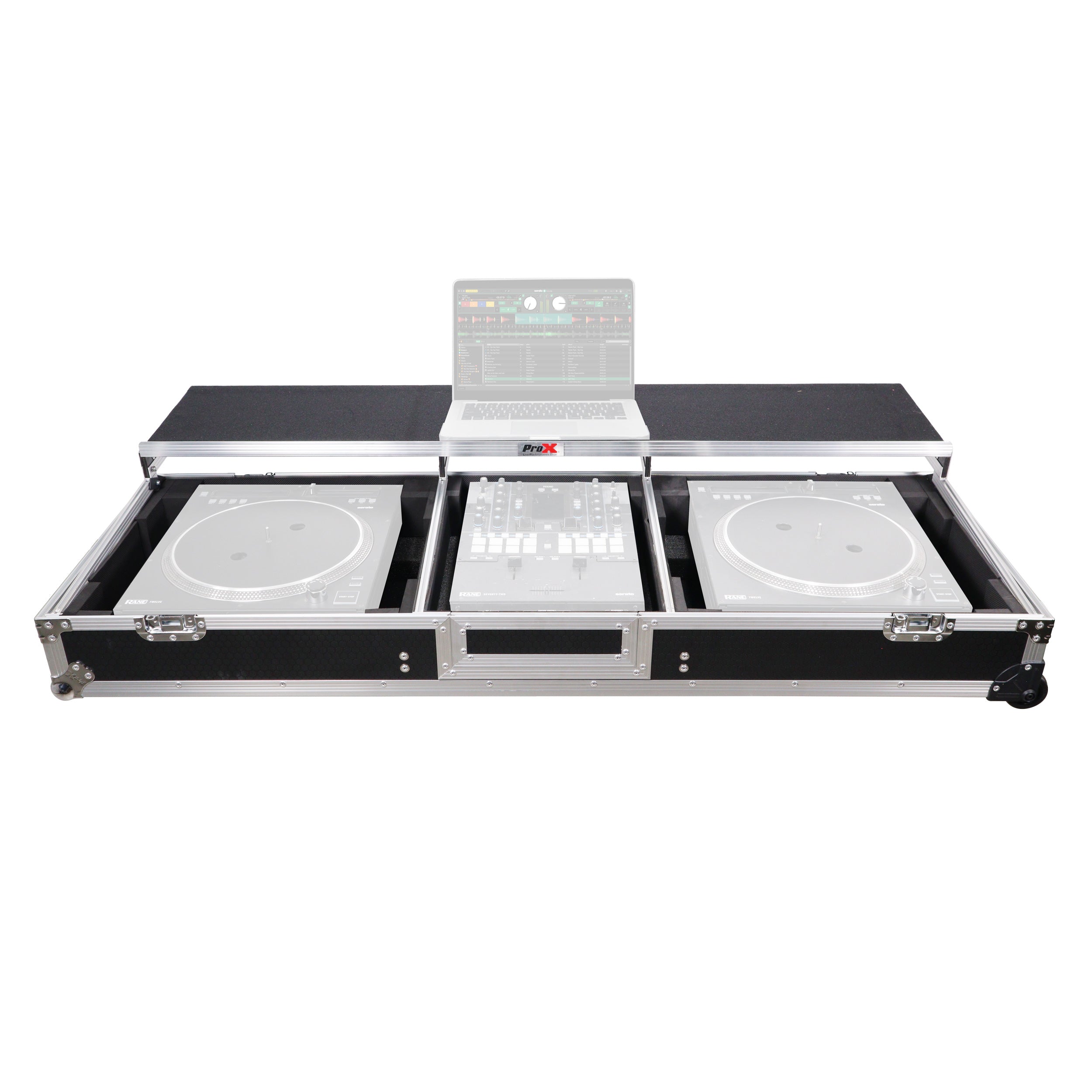 DJ Coffin Flight Case for (2) 1200 Style Turntables 10-inch 12-inch Mixers with Sliding Laptop Shelf and
