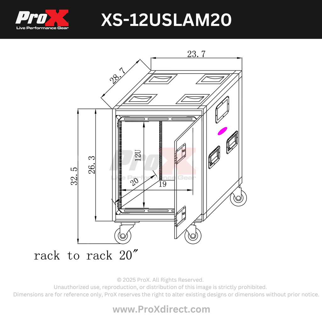 12U 20" Deep Vertical Rack to Rack  Shock Mount Case with 2 Sliding Slam Doors & 4" Caster Wheels