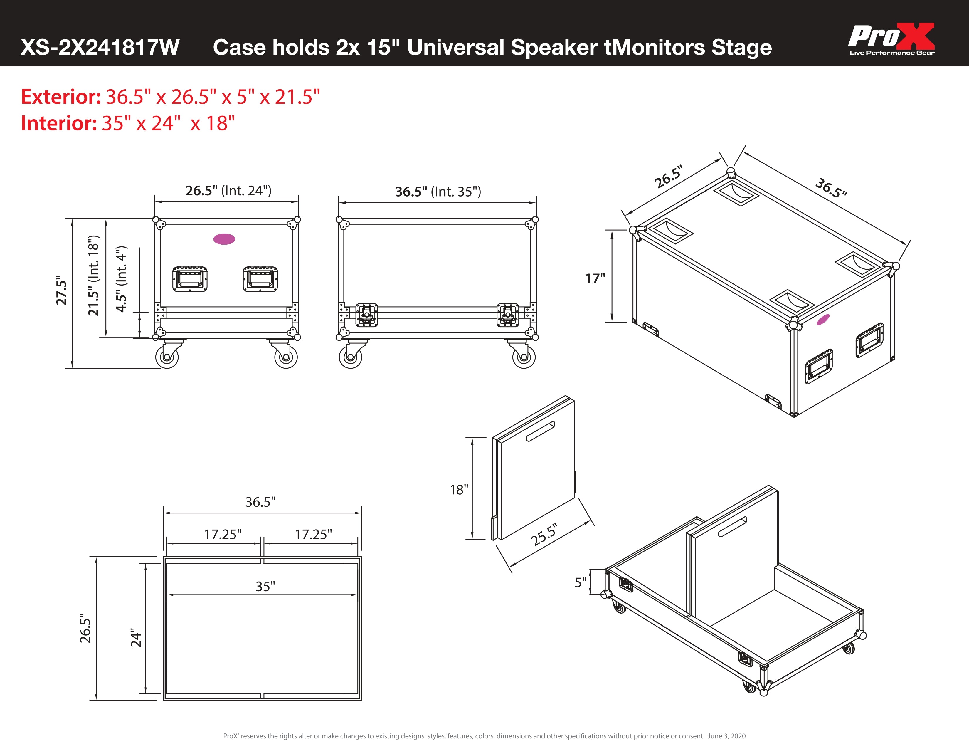Universal ATA Dual Speaker Flight Case for (2) 18"Hx 24Wx17W
