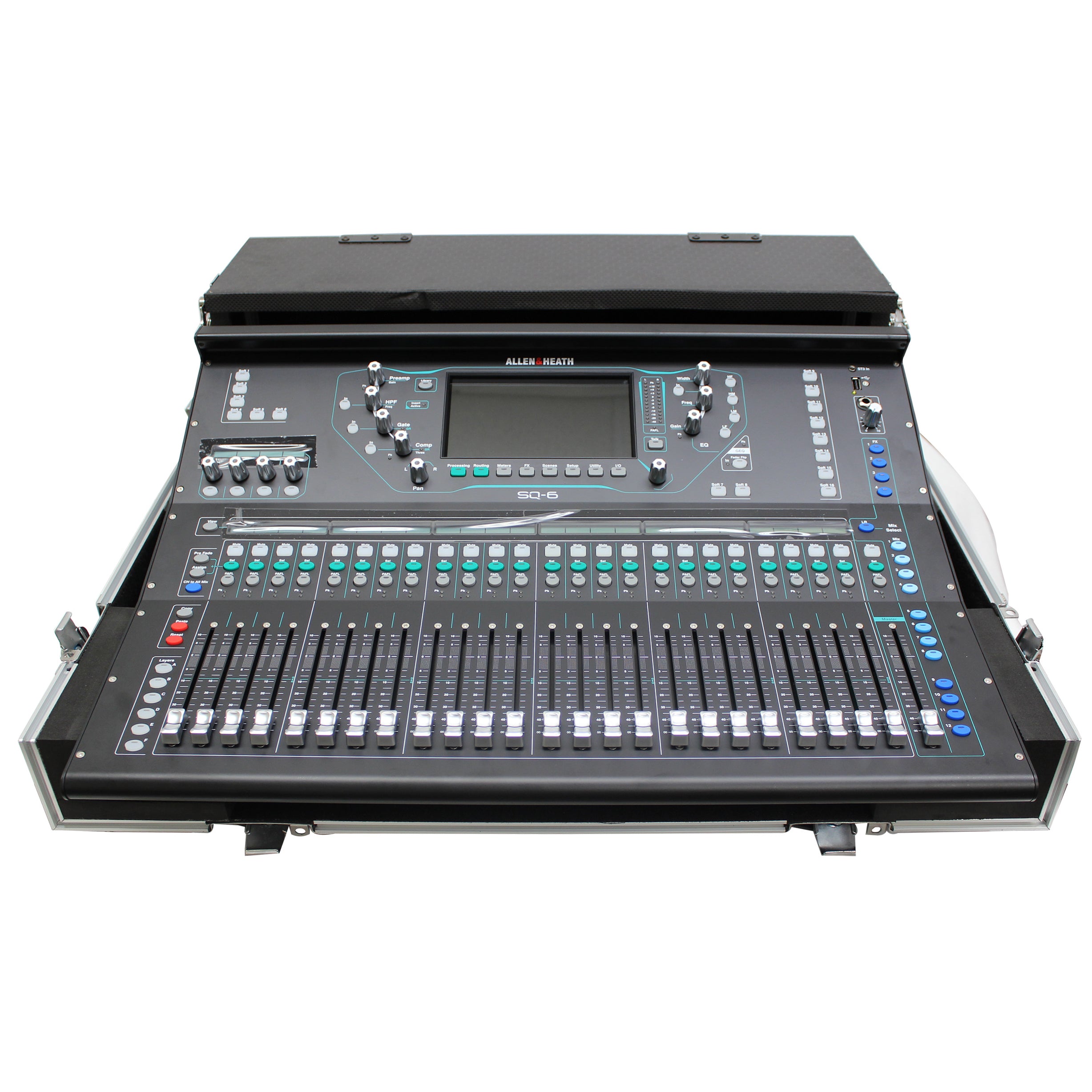 ATA Digital Audio Mixer Flight Case for Allen & Heath SQ6 Console with Doghouse compartment and Caster wheels