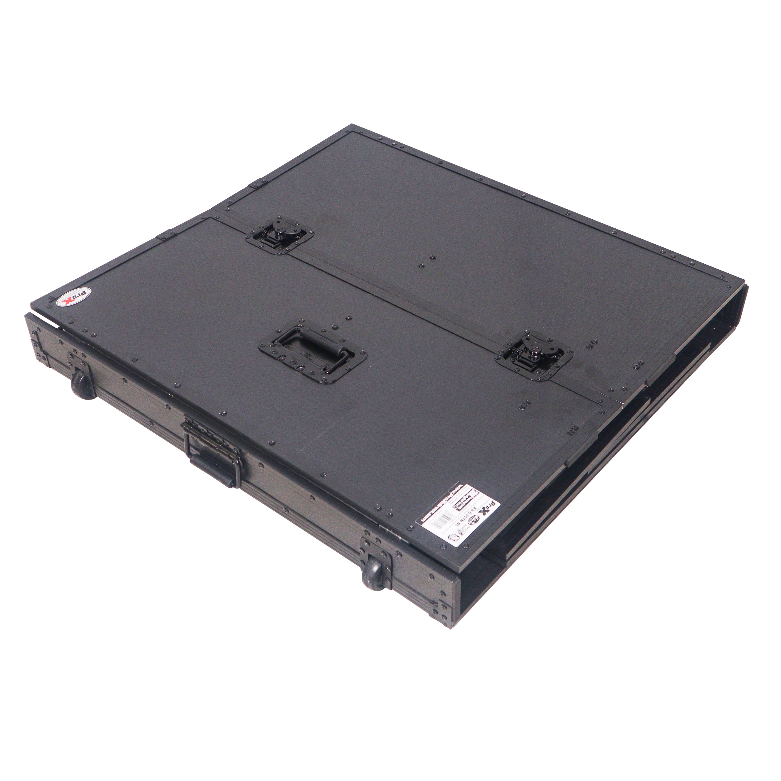 Transformer Flight Case Style Folding DJ Table and Workstation with Smooth Rolling Wheels Black Finish