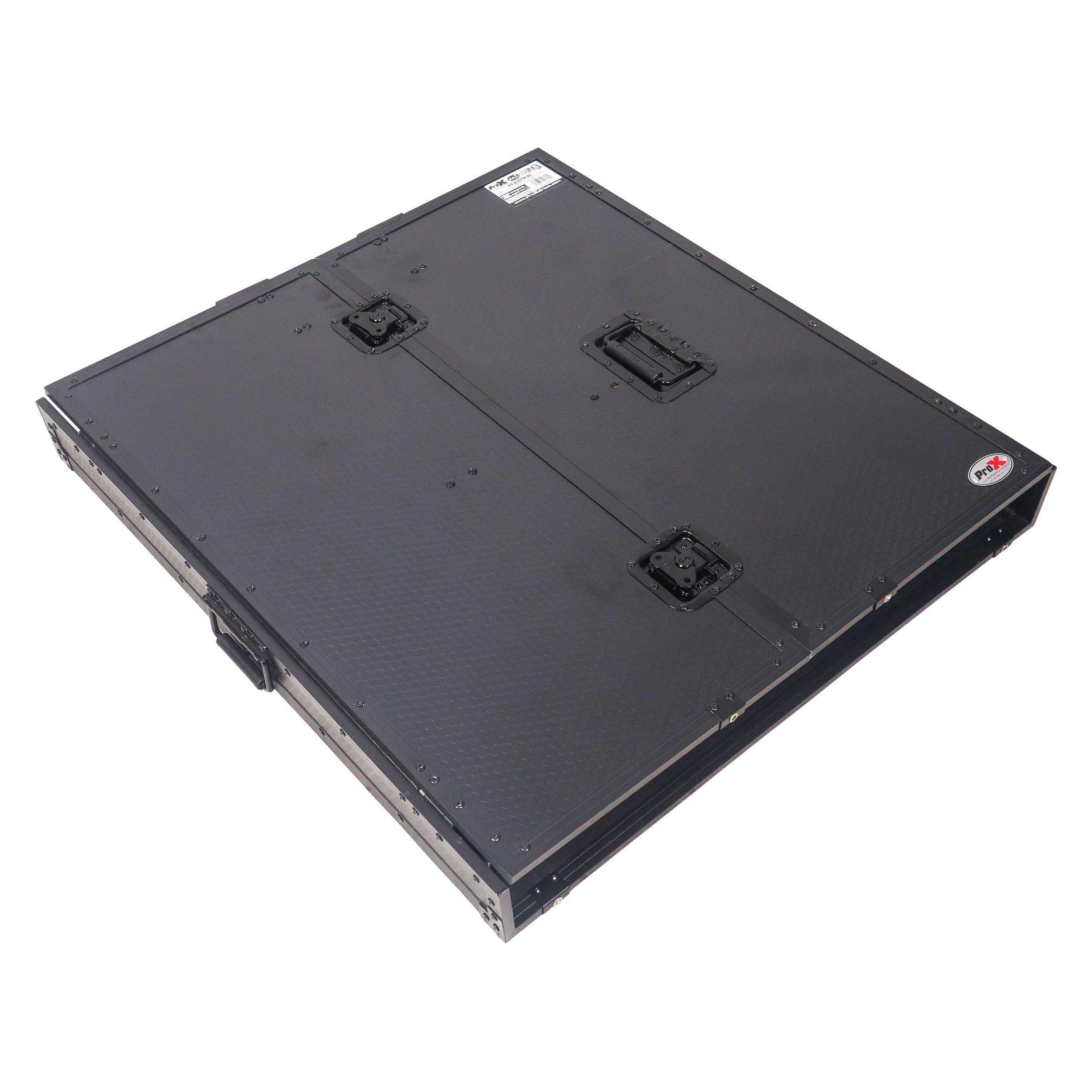 Transformer Flight Case Style Folding DJ Table and Workstation with Smooth Rolling Wheels Black Finish