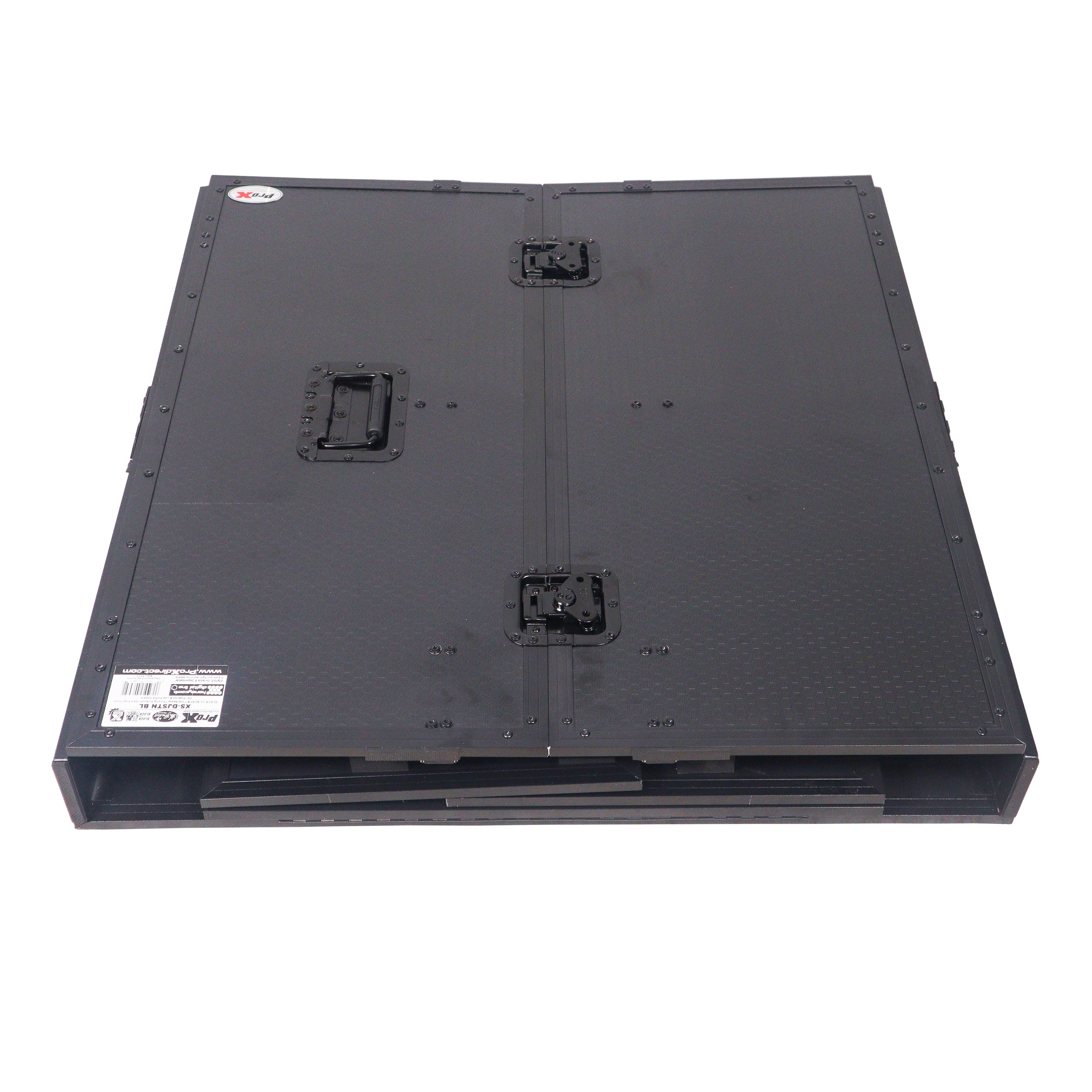 Transformer Flight Case Style Folding DJ Table and Workstation with Smooth Rolling Wheels Black Finish