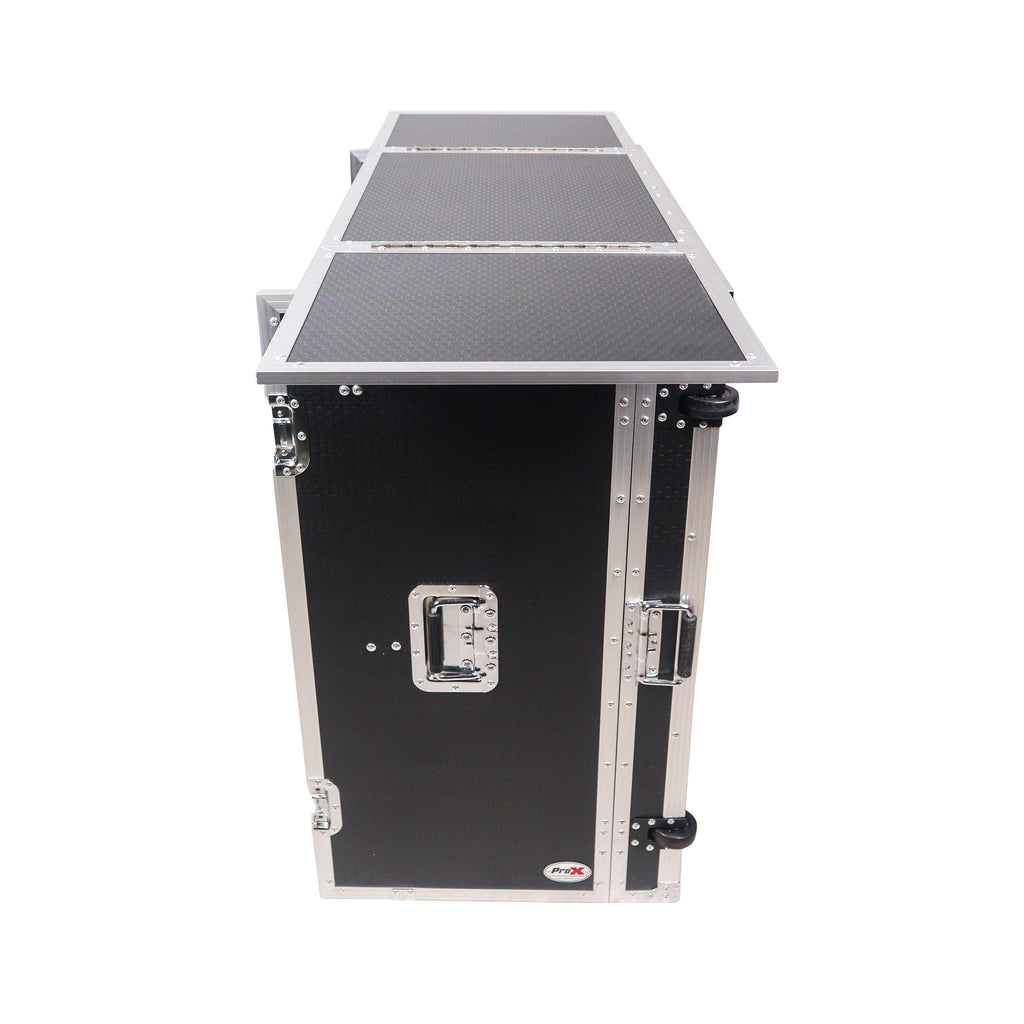 Transformer Flight Case Style Folding DJ Table and Workstation with Smooth Rolling Wheels