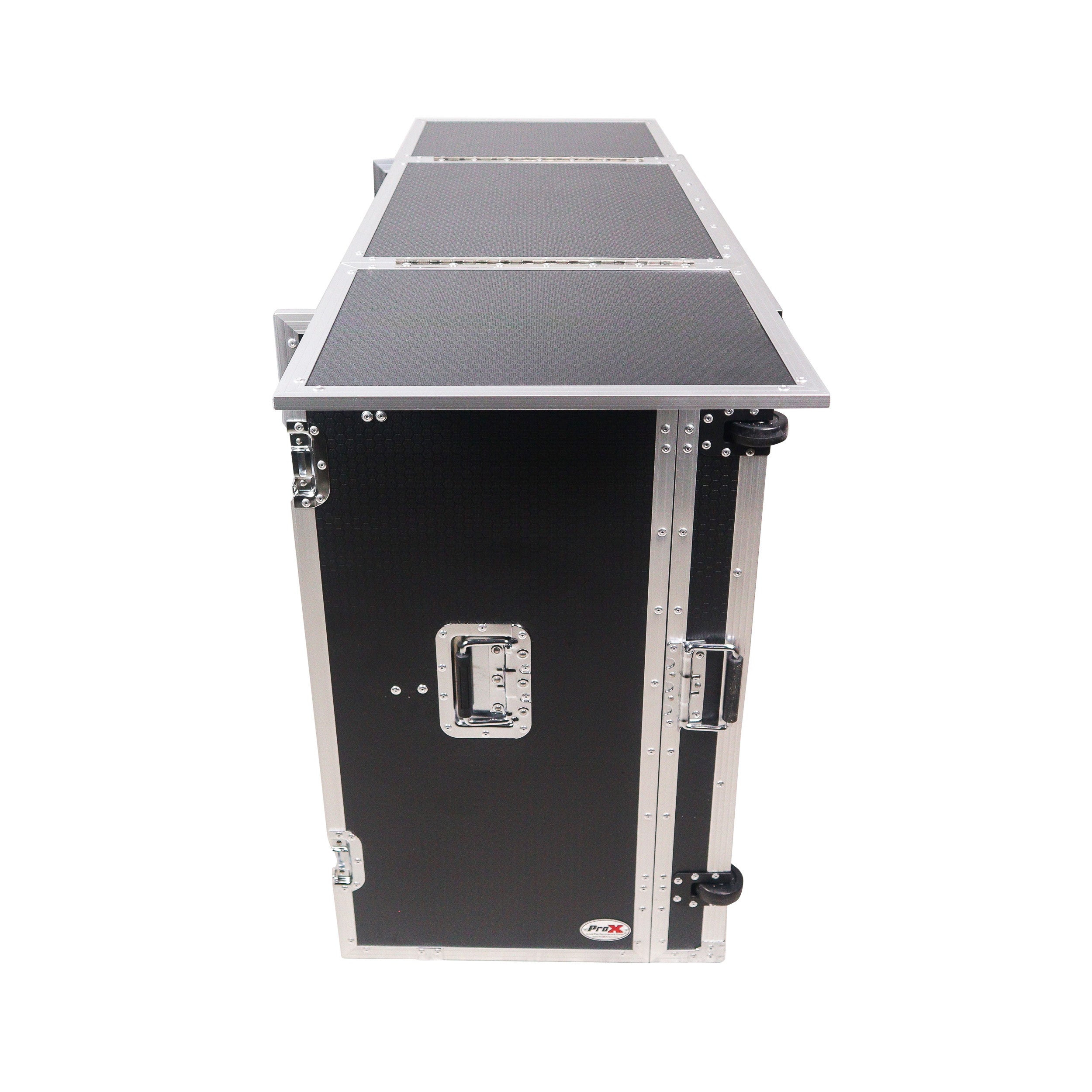 Transformer Flight Case Style Folding DJ Table and Workstation with Smooth Rolling Wheels