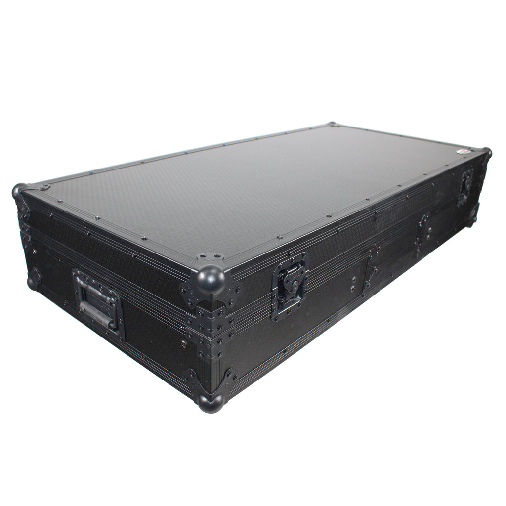 Flight Coffin Case For 12" Rane 72 Mixer and 2 Turntables in Battle Mode W/ Laptop Shelf and Wheels Black on Black