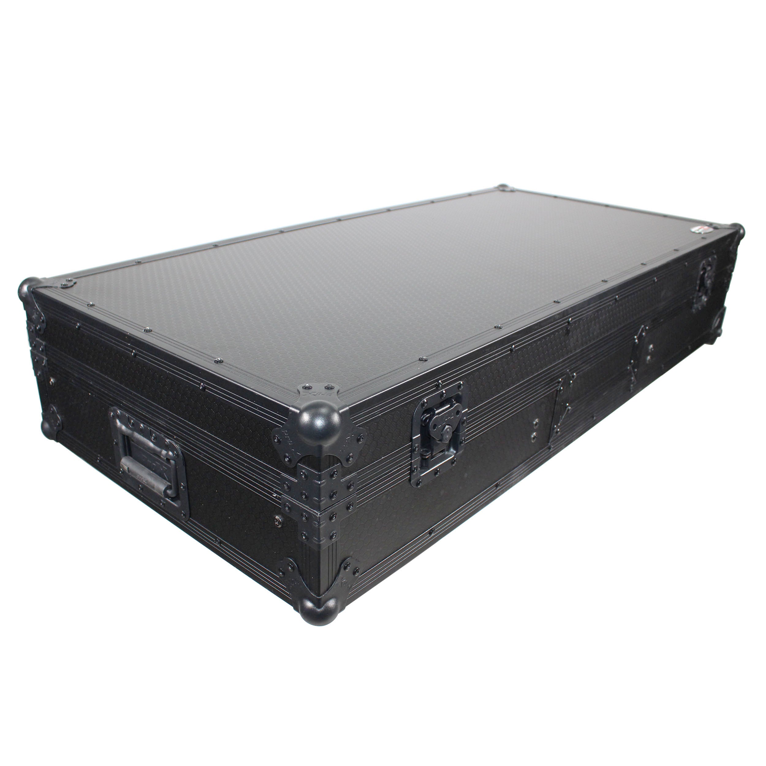 Flight Coffin Case For 12" Rane 72 Mixer and 2 Turntables in Battle Mode W/ Laptop Shelf and Wheels Black on Black