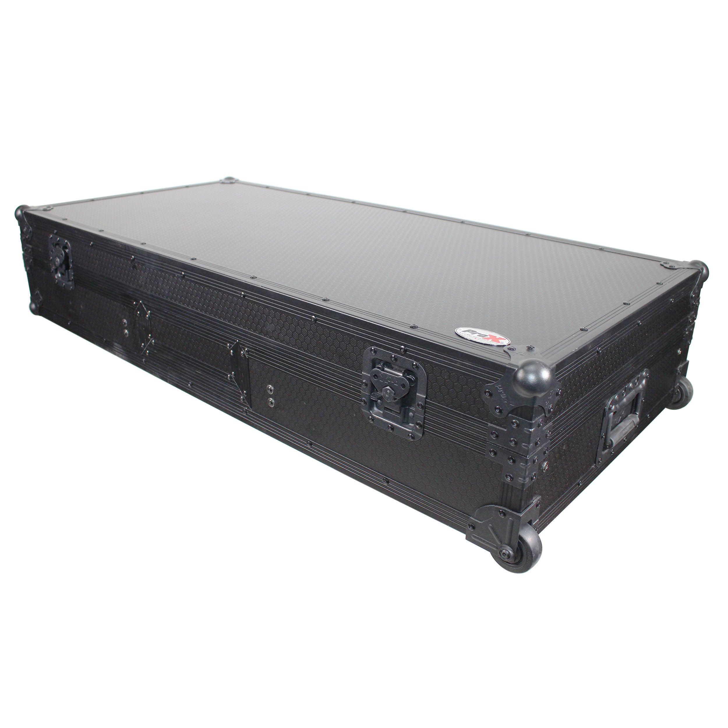 Flight Coffin Case For 12" Rane 72 Mixer and 2 Turntables in Battle Mode W/ Laptop Shelf and Wheels Black on Black