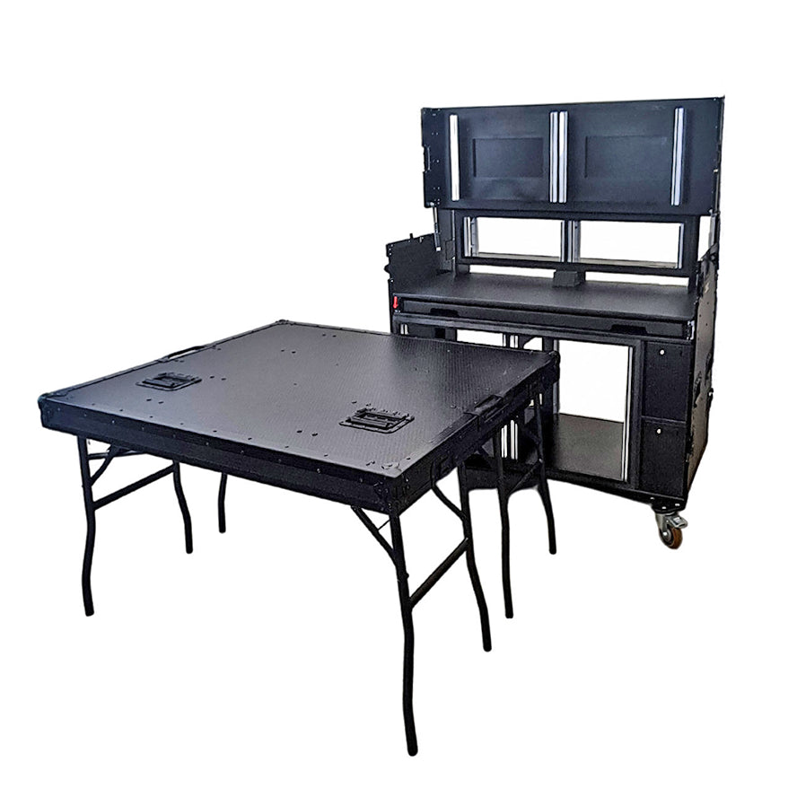 Mobile AV Broadcasting Streaming Recording Studio Workstation Case with 2x 4U Top 2x 12U Bottom Black Finish
