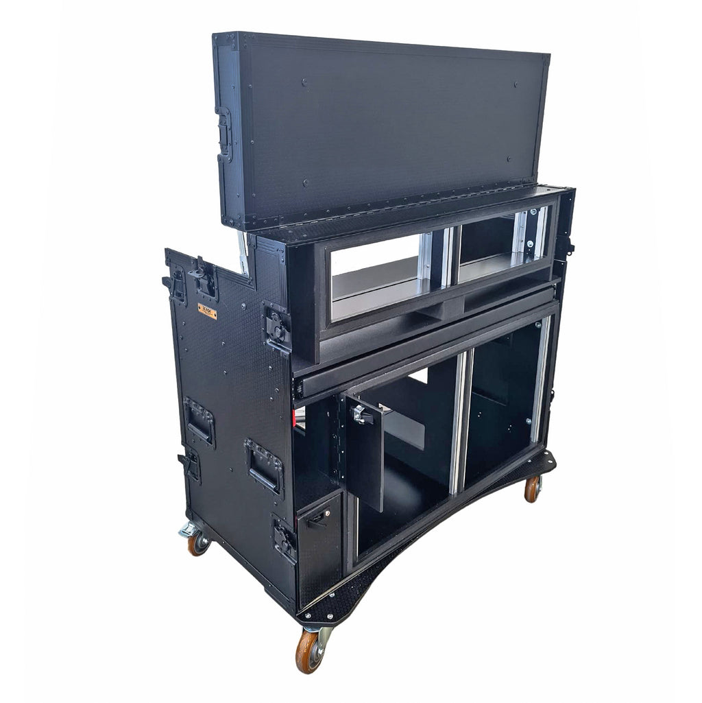 Mobile AV Broadcasting Streaming Recording Studio Workstation Case with 2x 4U Top 2x 12U Bottom Black Finish