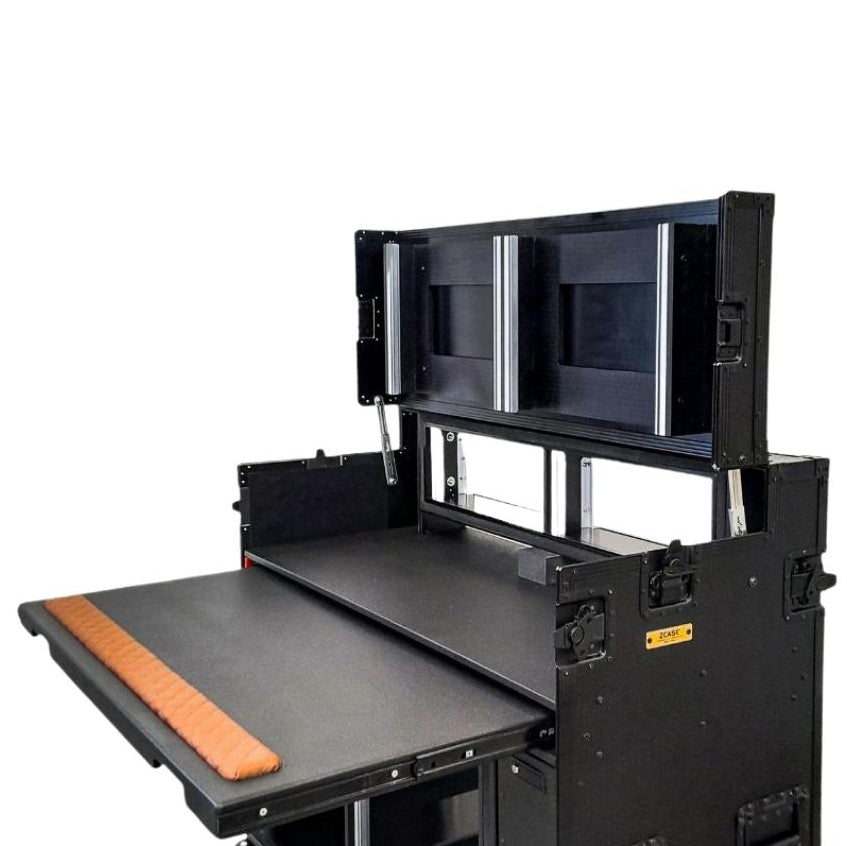 Mobile AV Broadcasting Streaming Recording Studio Workstation Case with 2x 4U Top 2x 12U Bottom Black Finish
