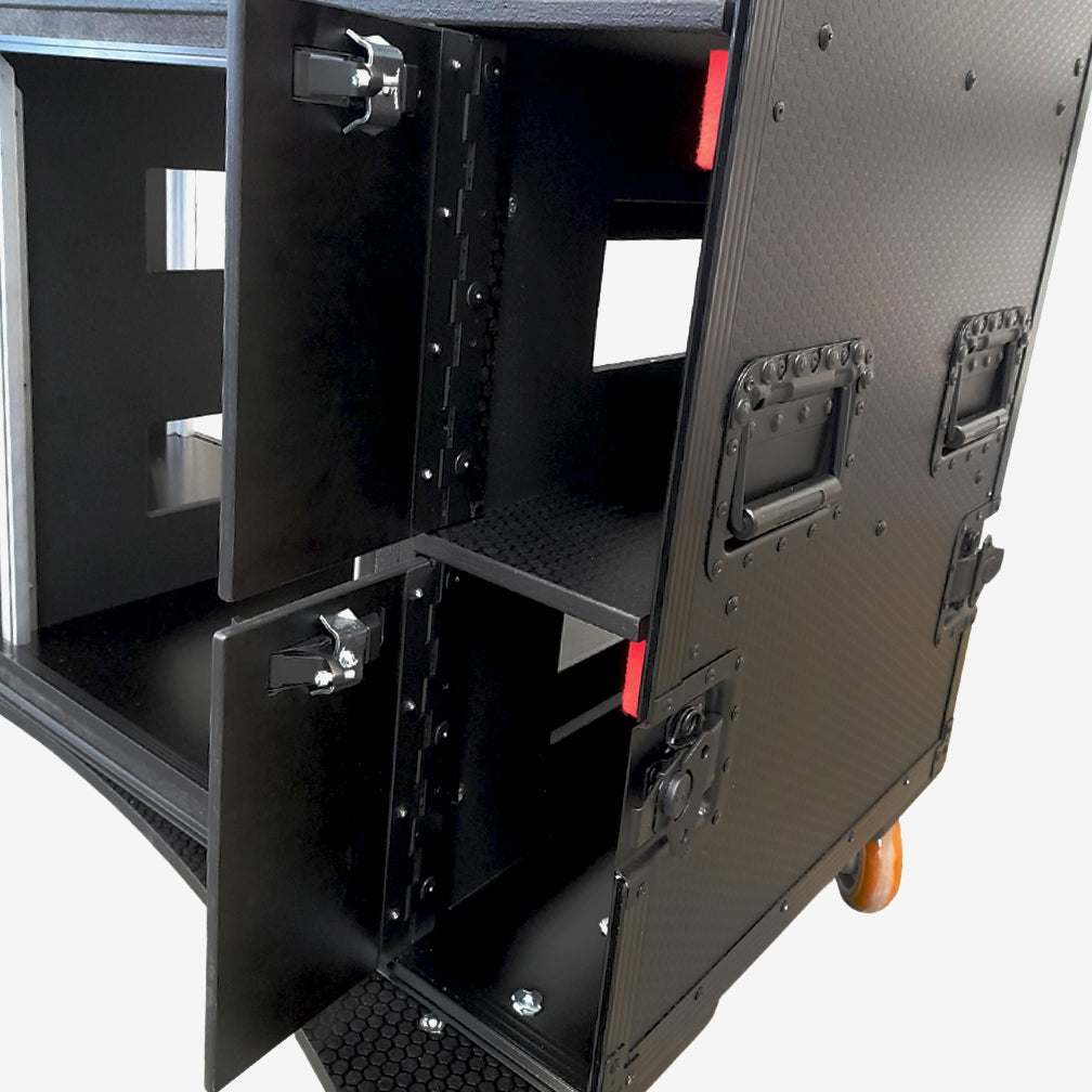Mobile AV Broadcasting Streaming Recording Studio Workstation Case with 2x 4U Top 2x 12U Bottom Black Finish