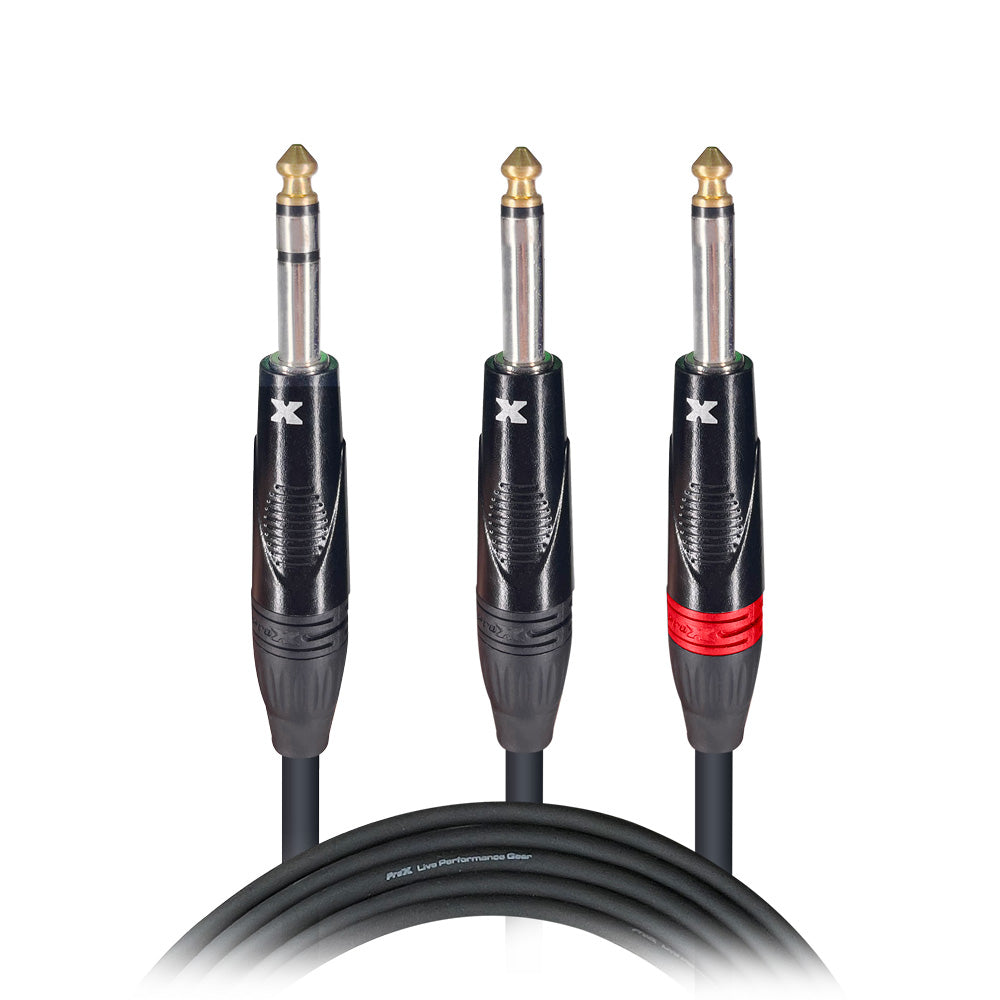 50PCS 3 Ft. Unbalanced TRS-M Stereo to Dual TS-M High Performance Audio Y Cable