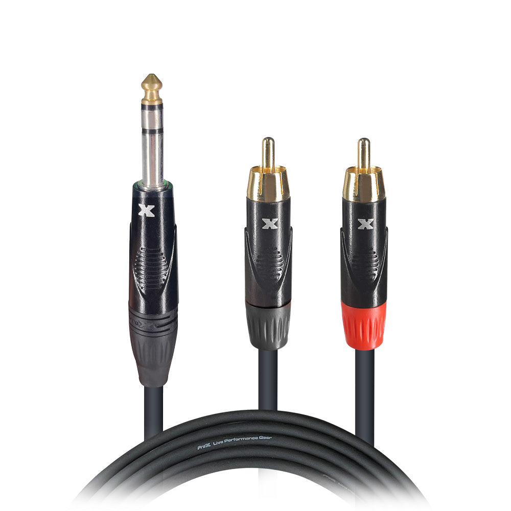3 Ft. Unbalanced 1/4" TRS-M to Dual RCA-M High Performance Audio Cable