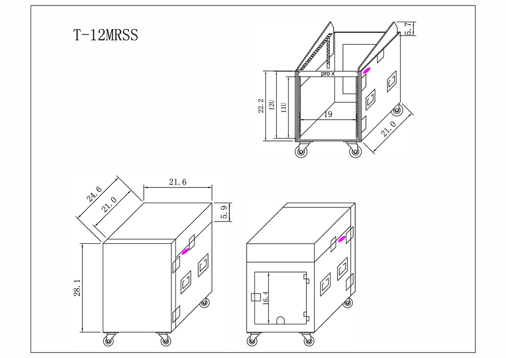 12U Vertical Rack Mount Flight Case with 10U Top for Mixer Combo Amp Rack with Caster Wheels