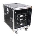 12U 20" Deep Vertical Rack to Rack  Shock Mount Case with 2 Sliding Slam Doors & 4" Caster Wheels