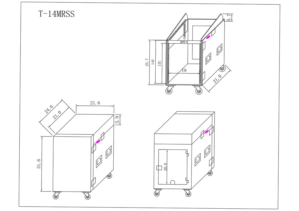 14U Vertical Rack Mount Flight Case with 10U Top for Mixer Combo Amp Rack with Caster Wheels