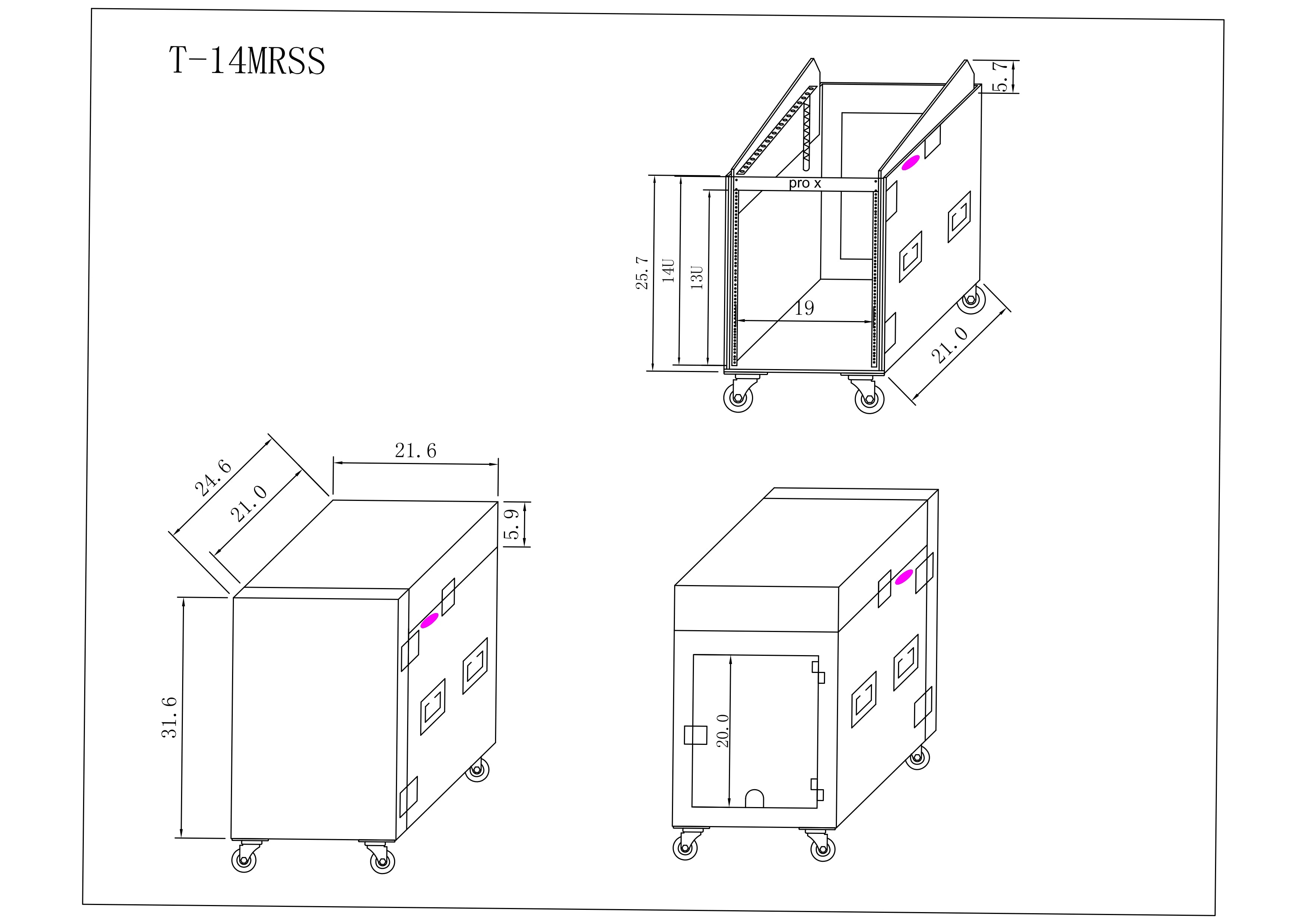 14U Vertical Rack Mount Flight Case with 10U Top for Mixer Combo Amp Rack with Caster Wheels