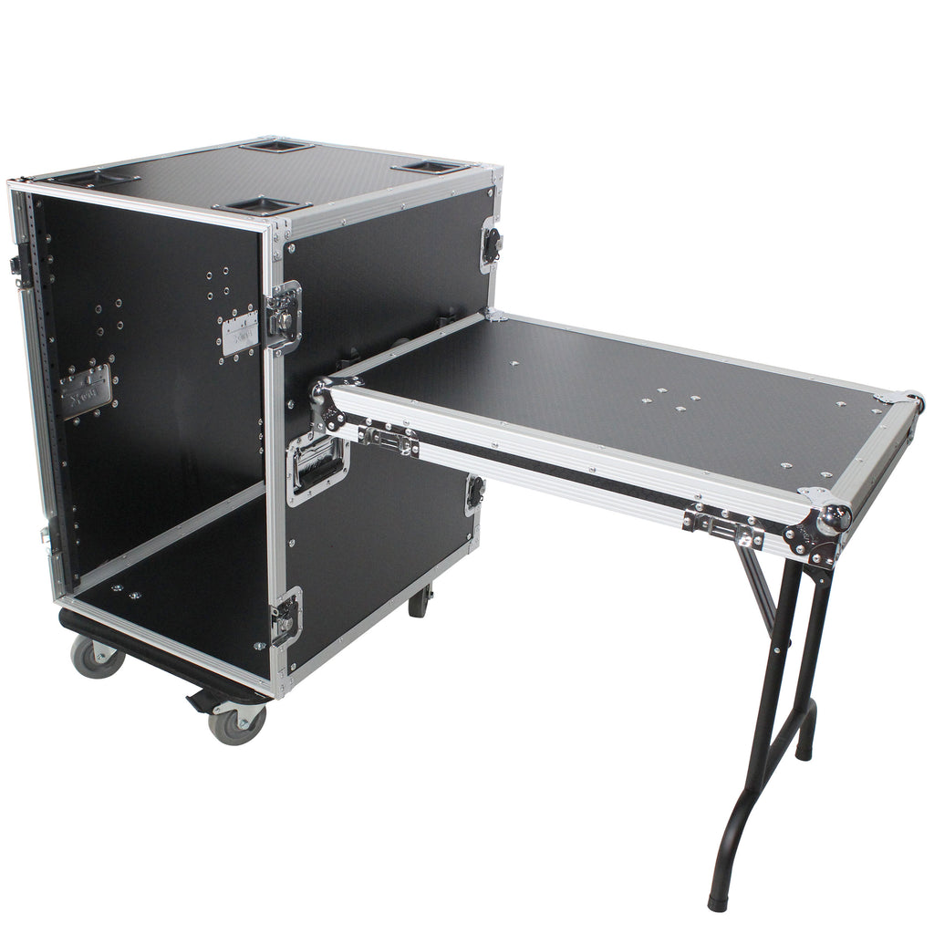 16U Space Amp Rack Mount ATA Flight Case | 24" Depth | Incl. 2x Side Tables and Casters