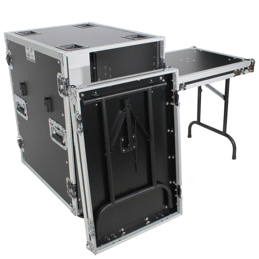 16U Space Amp Rack Mount ATA Flight Case | 24" Depth | Incl. 2x Side Tables and Casters