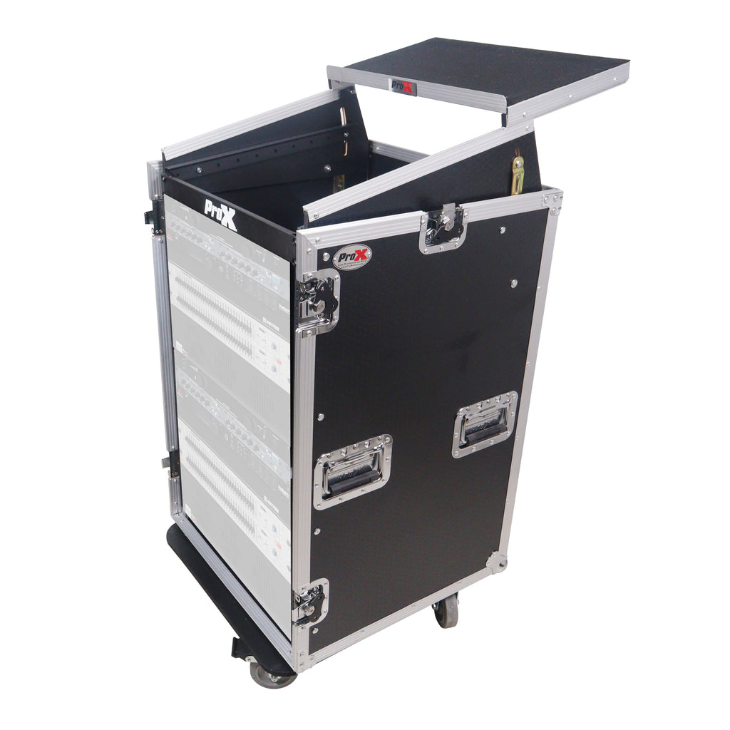 18U Vertical Rack Mount Flight Case with 10U Top for Mixer Combo Amp Rack with Laptop Shelf and Caster Wheels