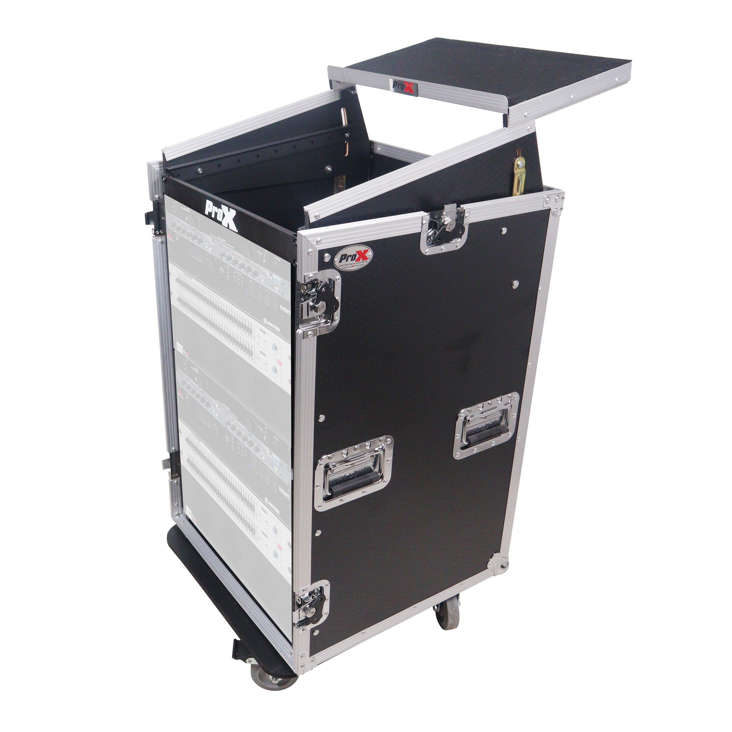 18U Vertical Rack Mount Flight Case with 10U Top for Mixer Combo Amp Rack with Laptop Shelf and Caster Wheels