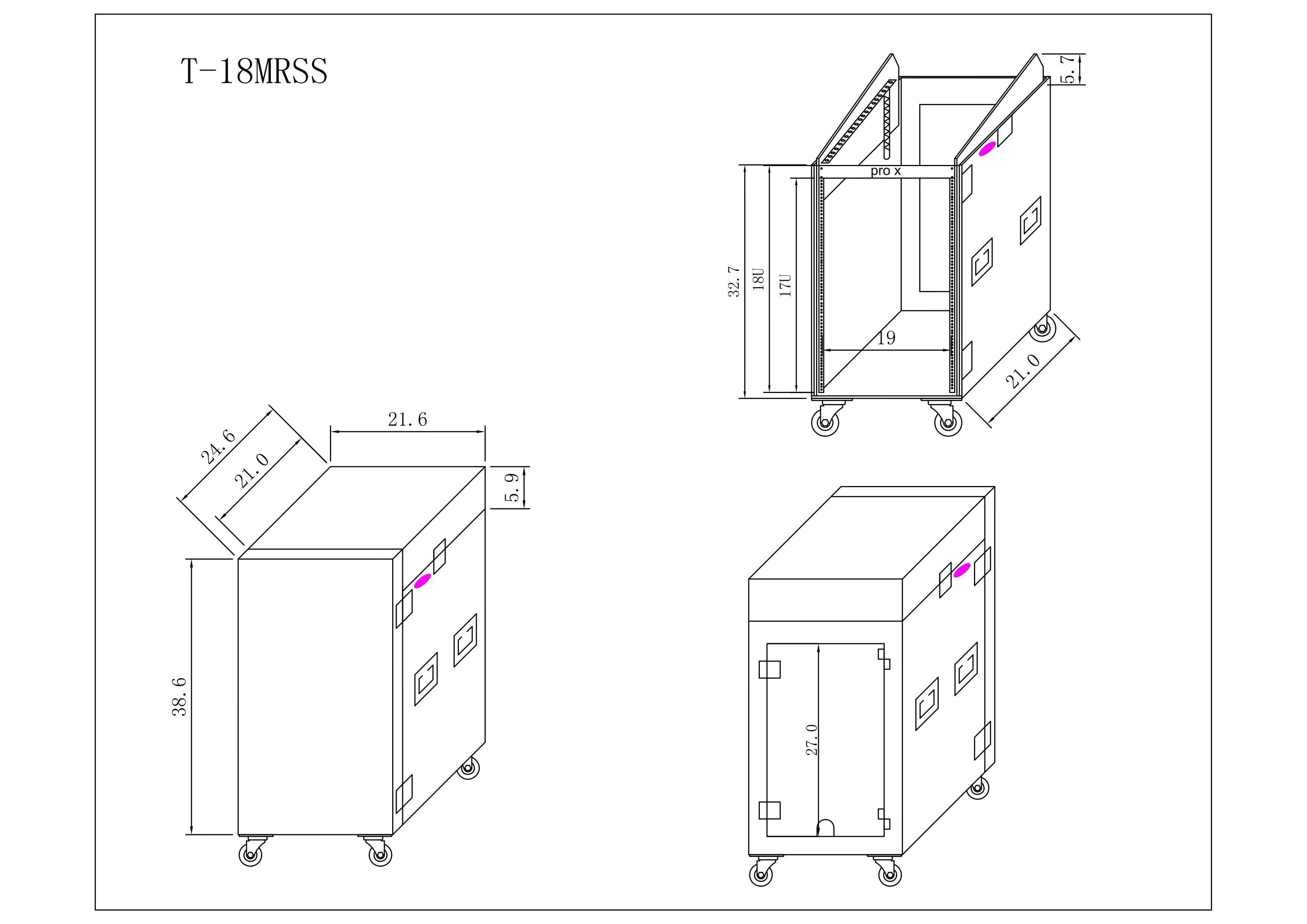 18U Vertical Rack Mount Flight Case with 10U Top for Mixer Combo Amp Rack with Caster Wheels
