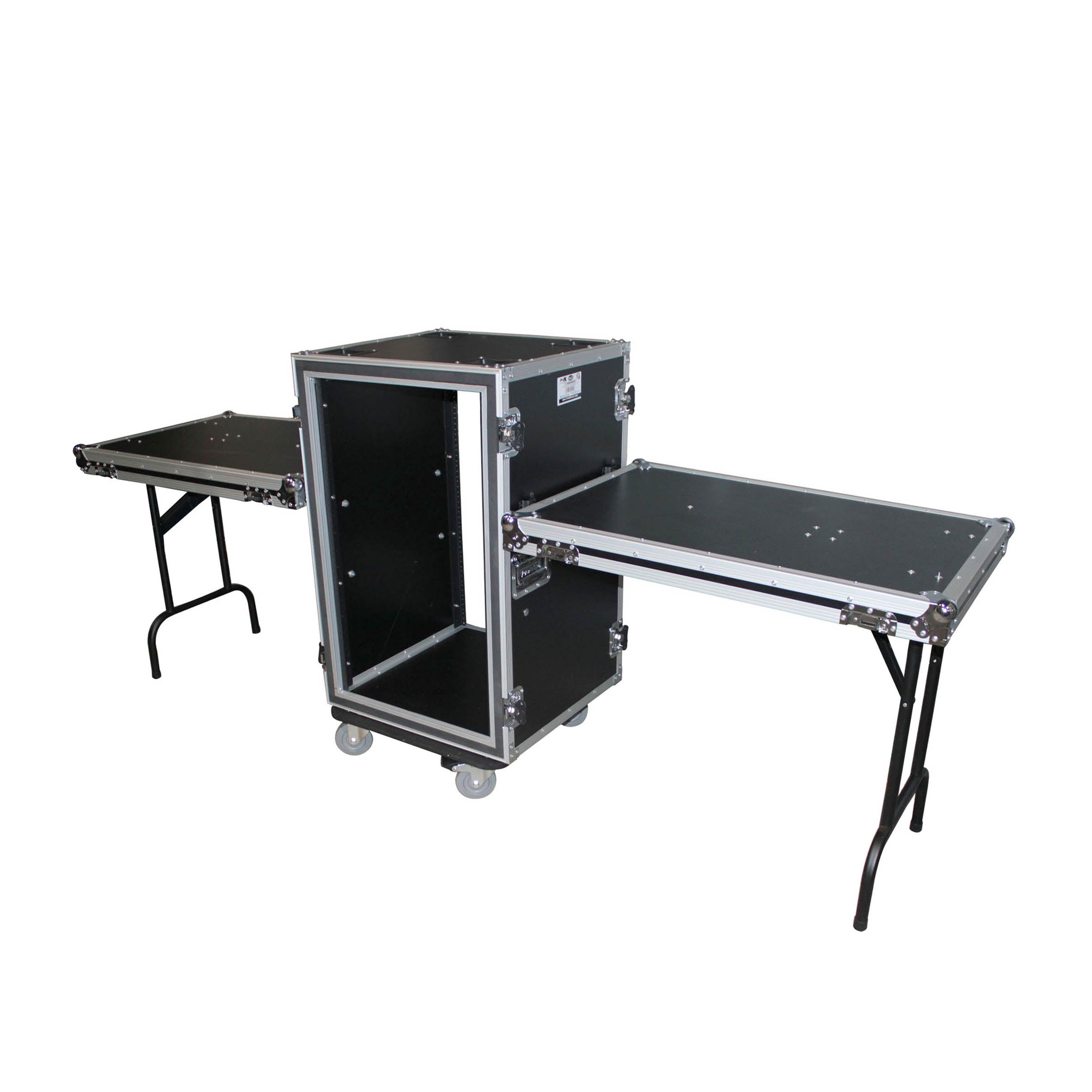 18U Vertical Shockproof Rack Case 20 In Deep W-Side Tables and Casters