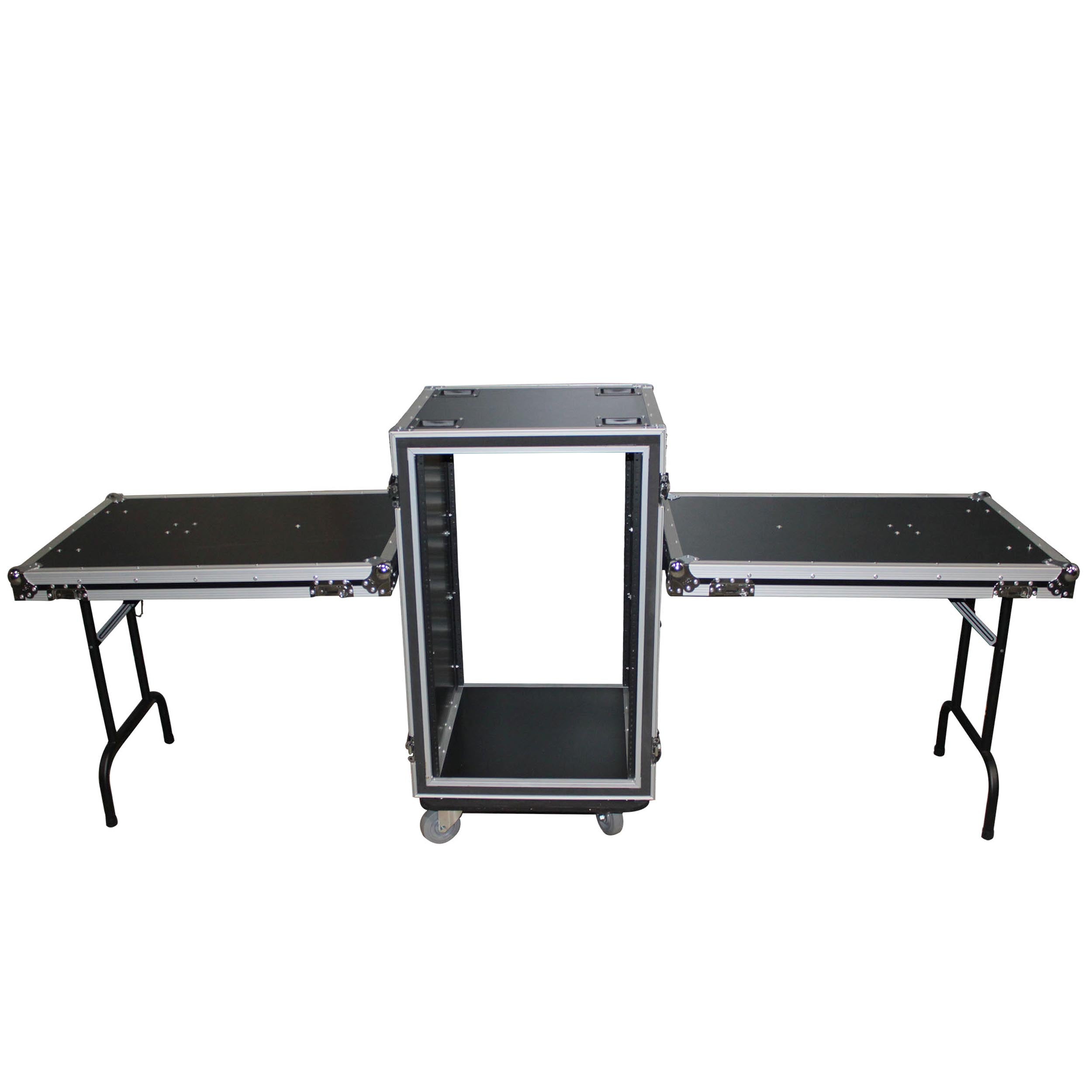 16U Vertical Shockproof Amp Rack Case W-Side Tables 20 In Depth W-Casters