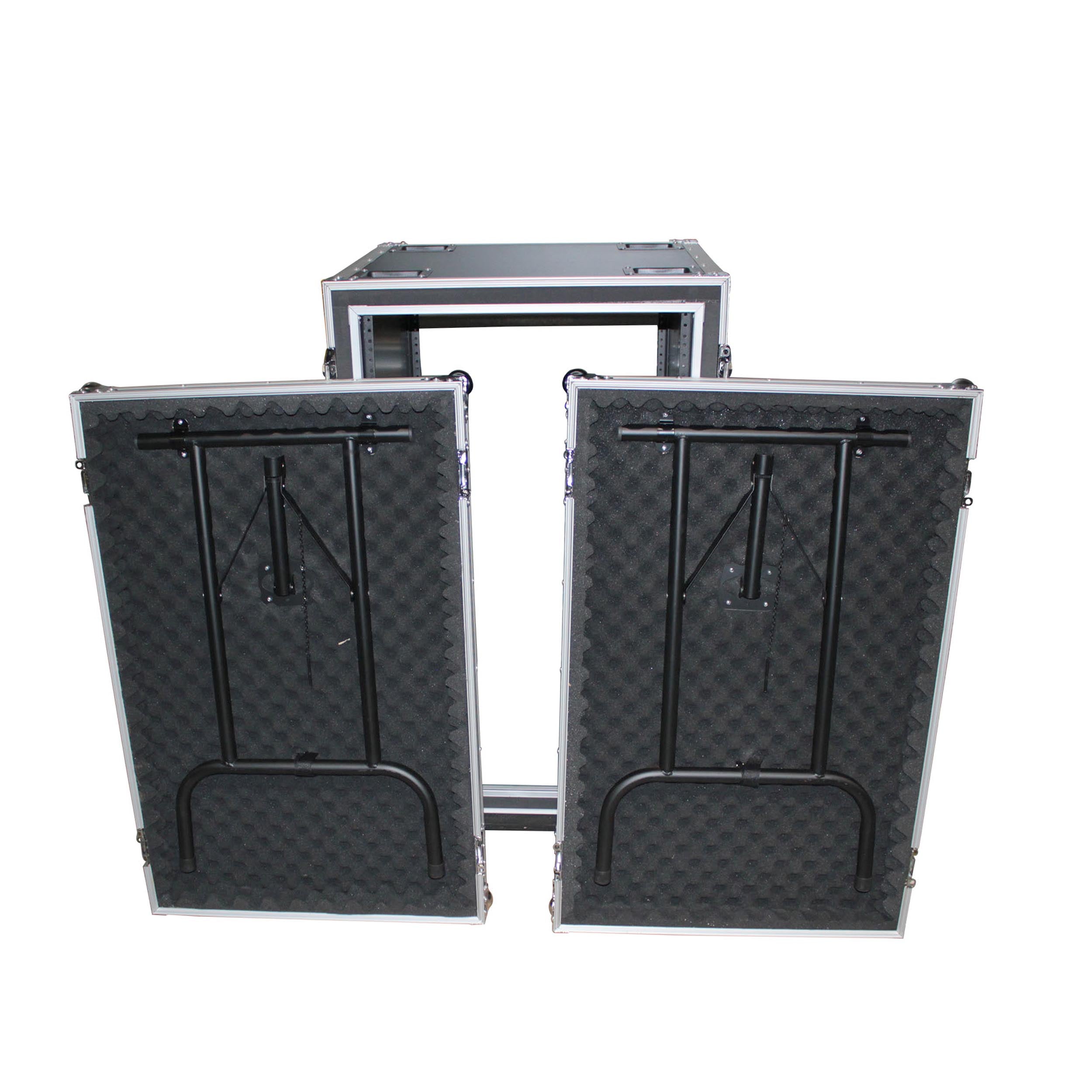 16U Vertical Shockproof Amp Rack Case W-Side Tables 20 In Depth W-Casters