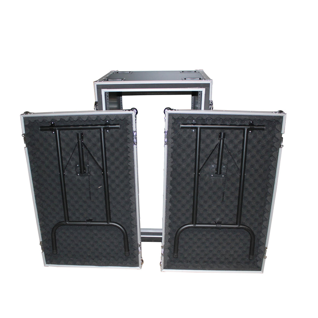 16U Vertical Shockproof Amp/Rack Case W/Dual Side Tables & 4 Casters (24" Rail to Rail)