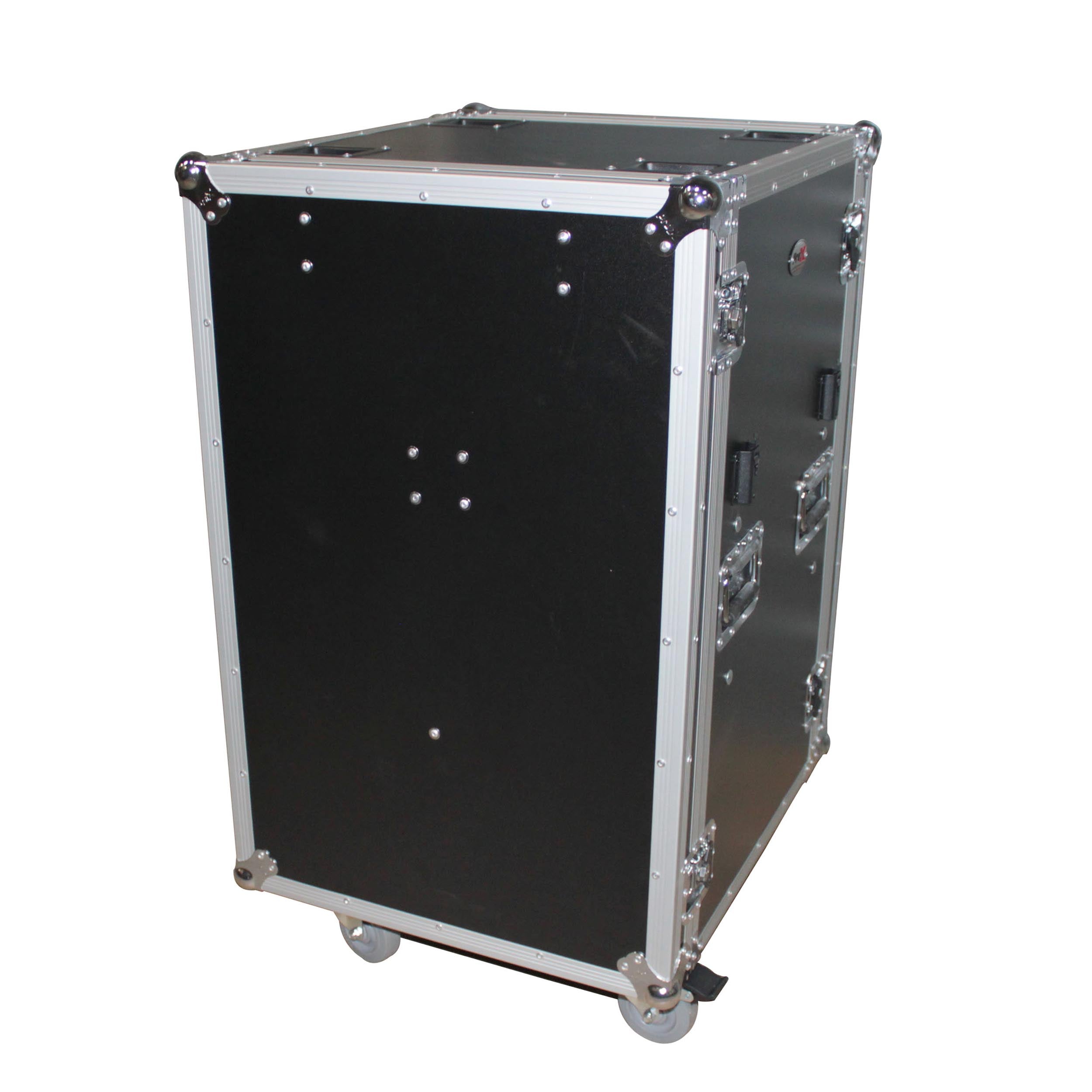18U Vertical Shockproof Amp Rack Case W-Side Tables and 4 Casters | 24 In Rail to Rail