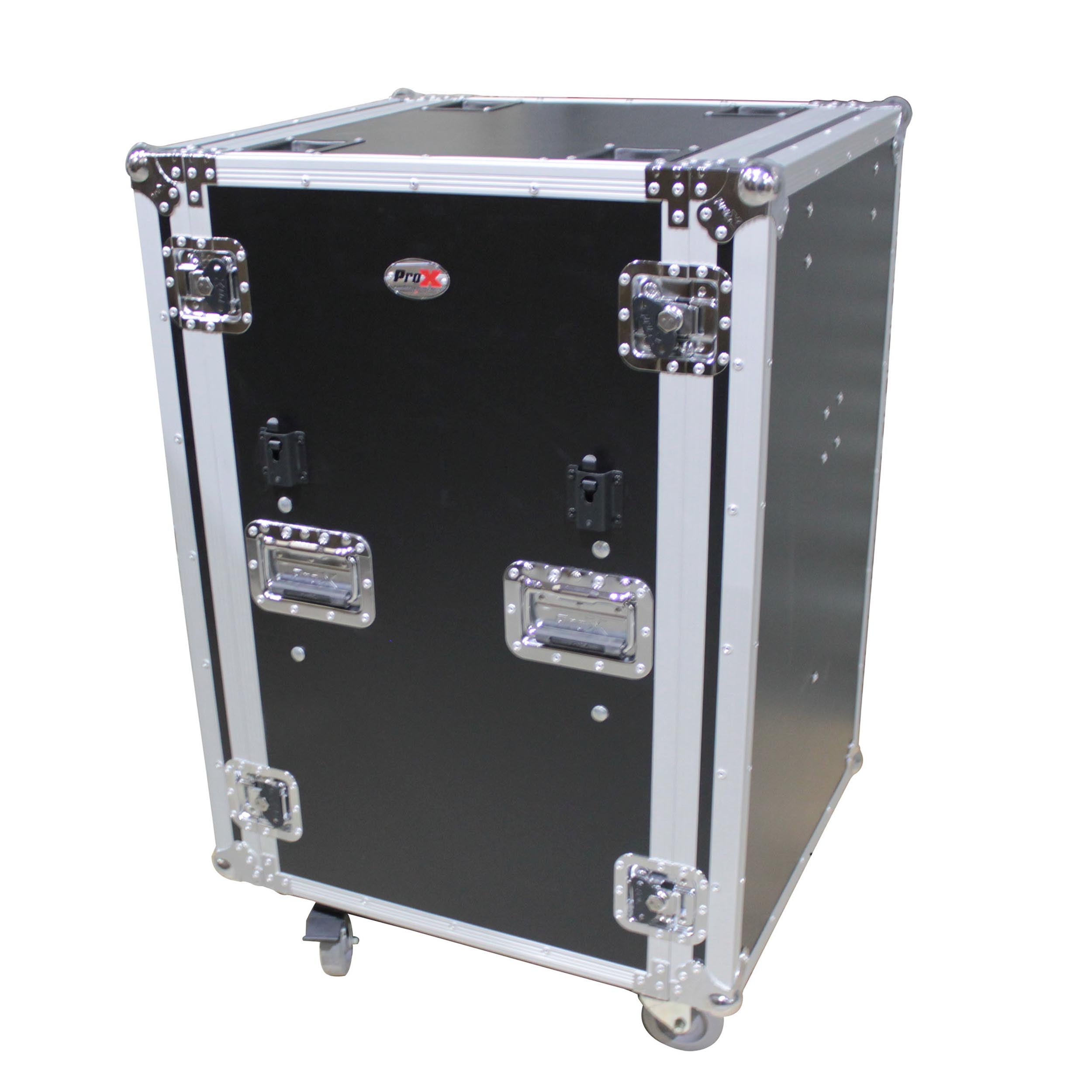 14U Vertical 24" deep Rail to RailShockproof Amp/Rack Case w/ dual side tables and 4 Casters