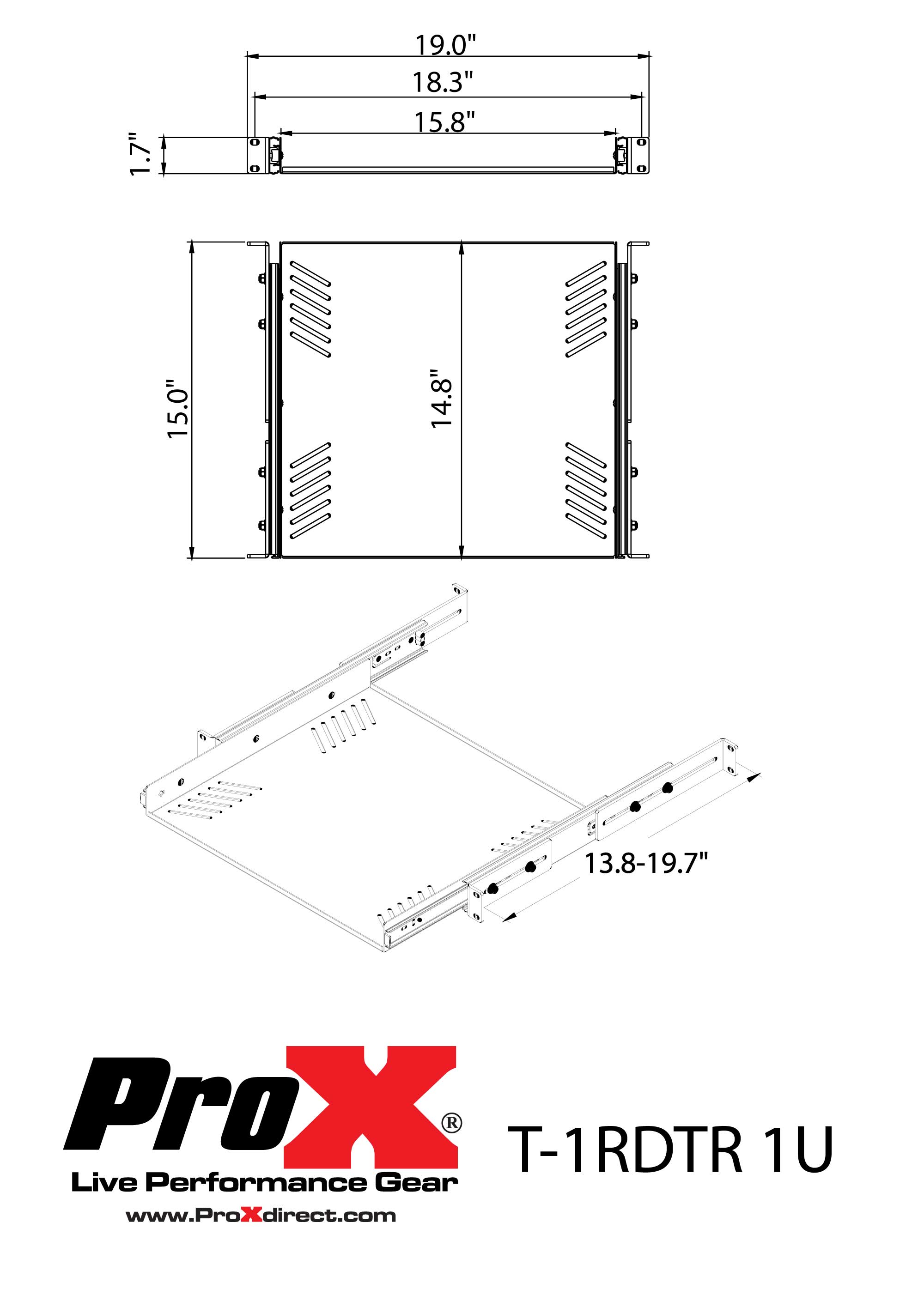 1U Ventilated Sliding Rack Tray Shelf fits 19" Standard Rack Mount