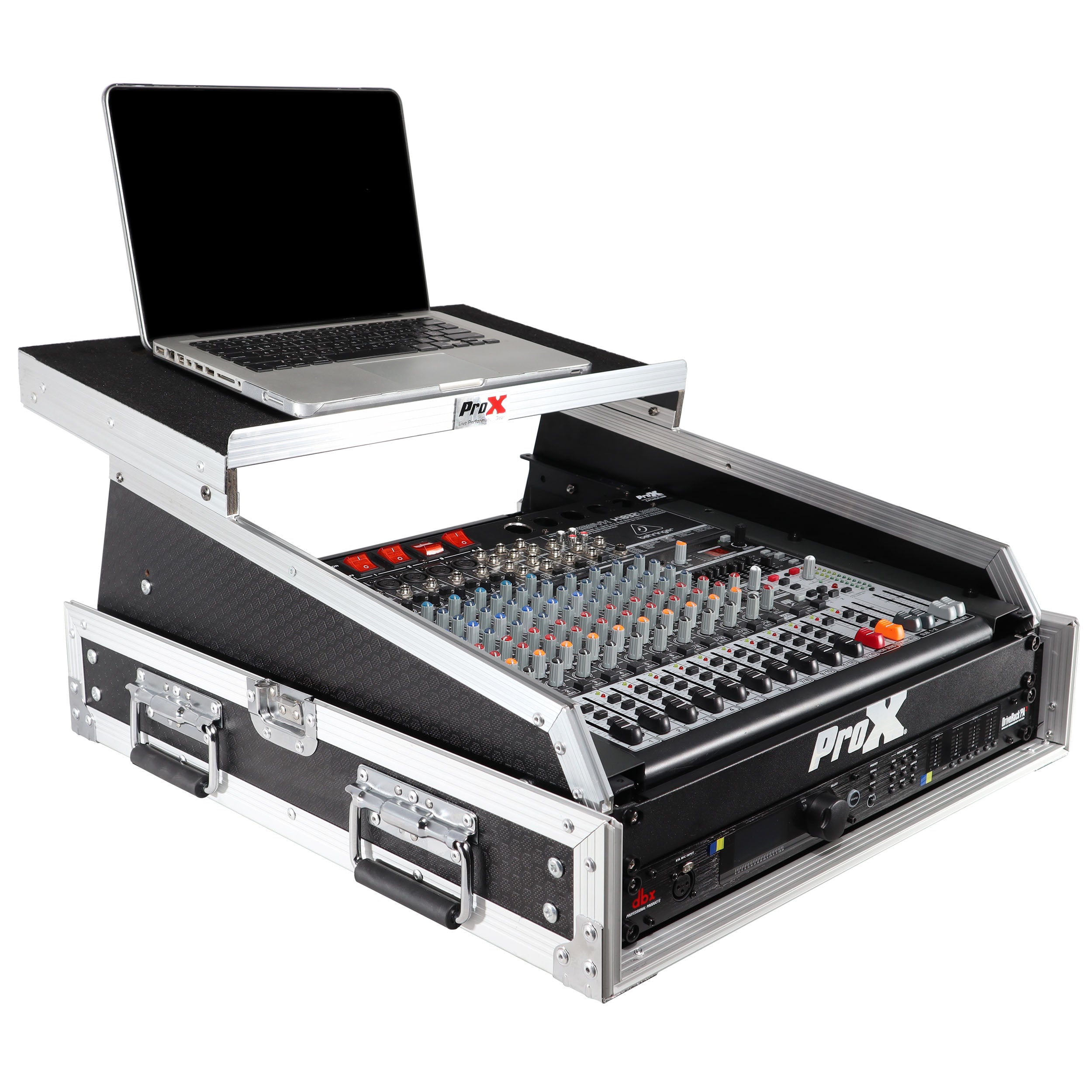 13U Top Mixer and 2U Rack Combo Flight Case with Laptop Shelf and 3 removable doors