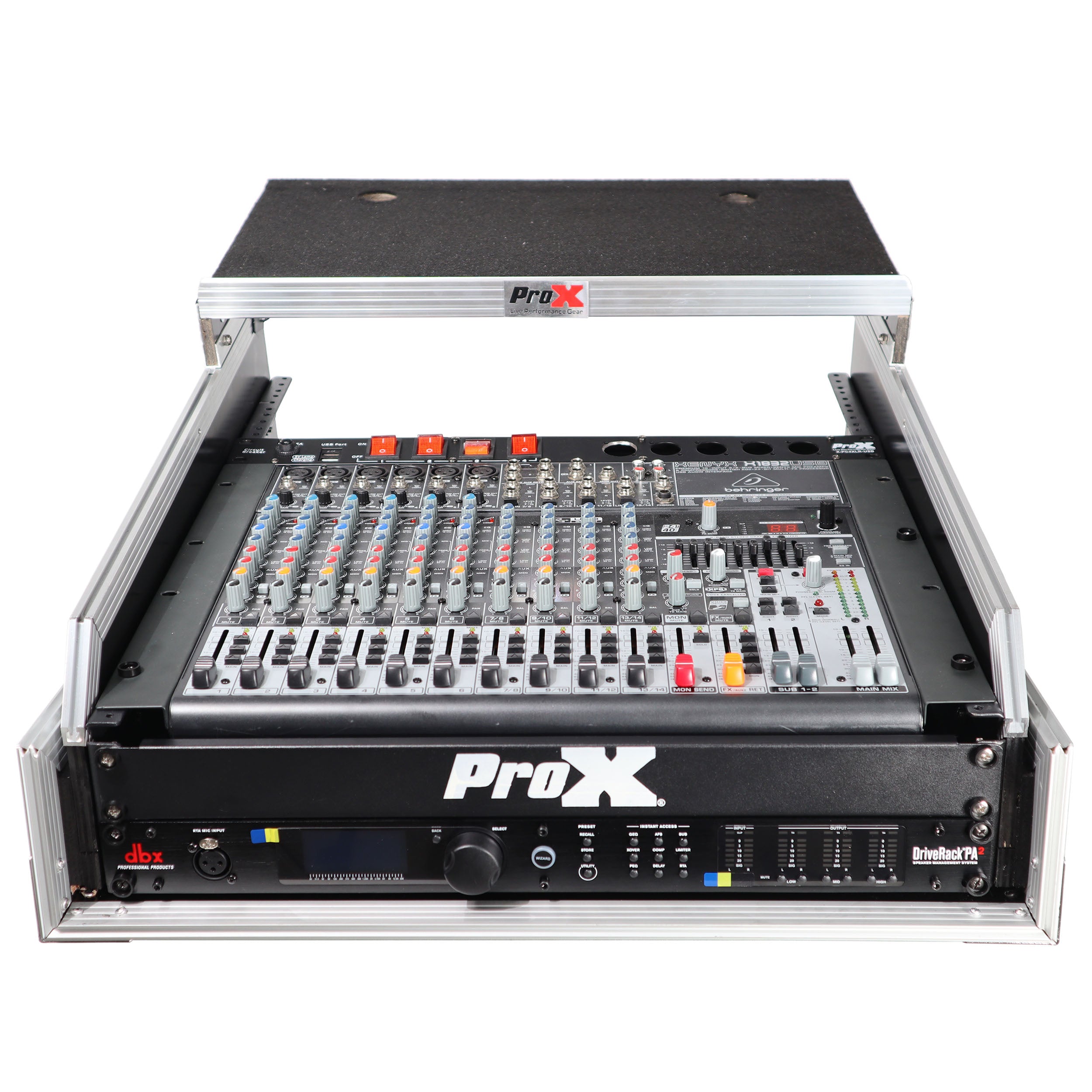 13U Top Mixer and 2U Rack Combo Flight Case with Laptop Shelf and 3 removable doors