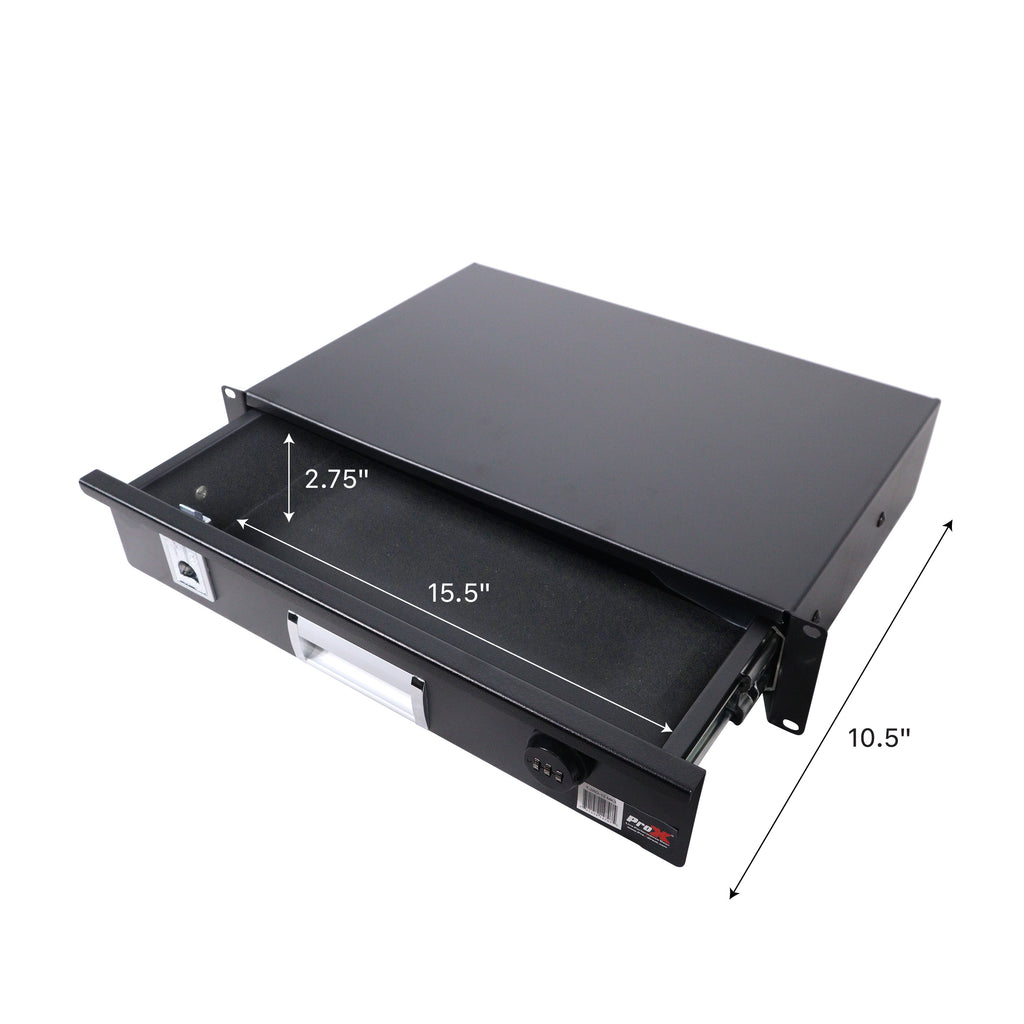 2U Rack Space 12" Depth Rack Mount Drawer for Audio, DJ, and IT Server rack cases.