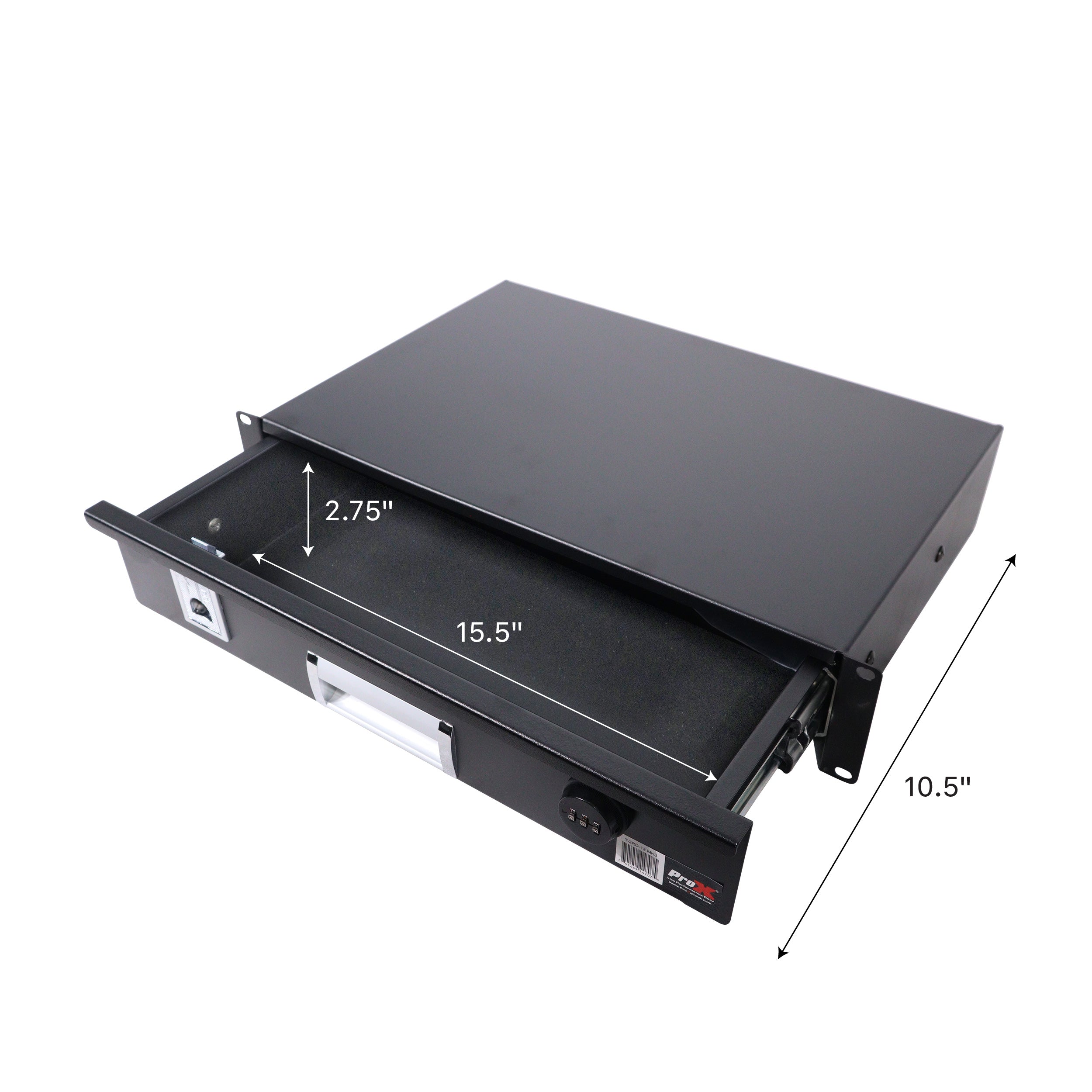 2U Rack Space 12" Depth Rack Mount Drawer for Audio, DJ, and IT Server rack cases.
