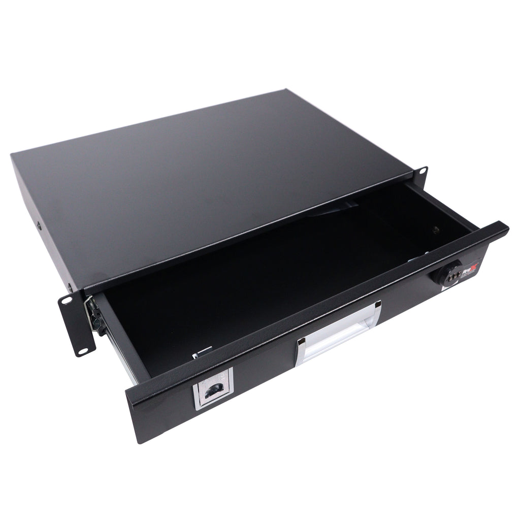2U Rack Space 12" Depth Rack Mount Drawer for Audio, DJ, and IT Server rack cases.