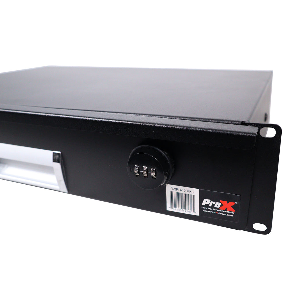 2U Rack Space 12" Depth Rack Mount Drawer for Audio, DJ, and IT Server rack cases.