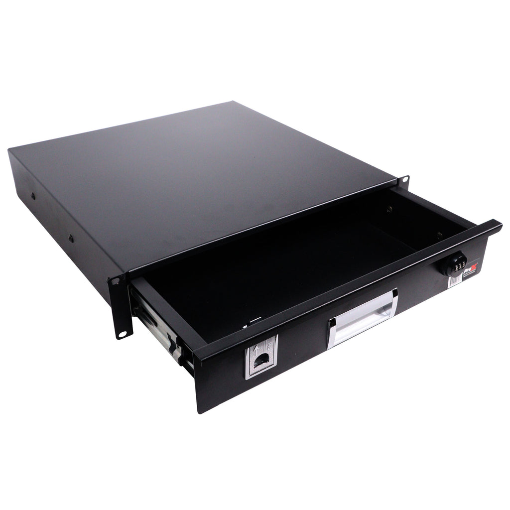2U Rack Space 18" Depth Rack Mount Drawer for Audio, DJ, and IT Server rack cases.