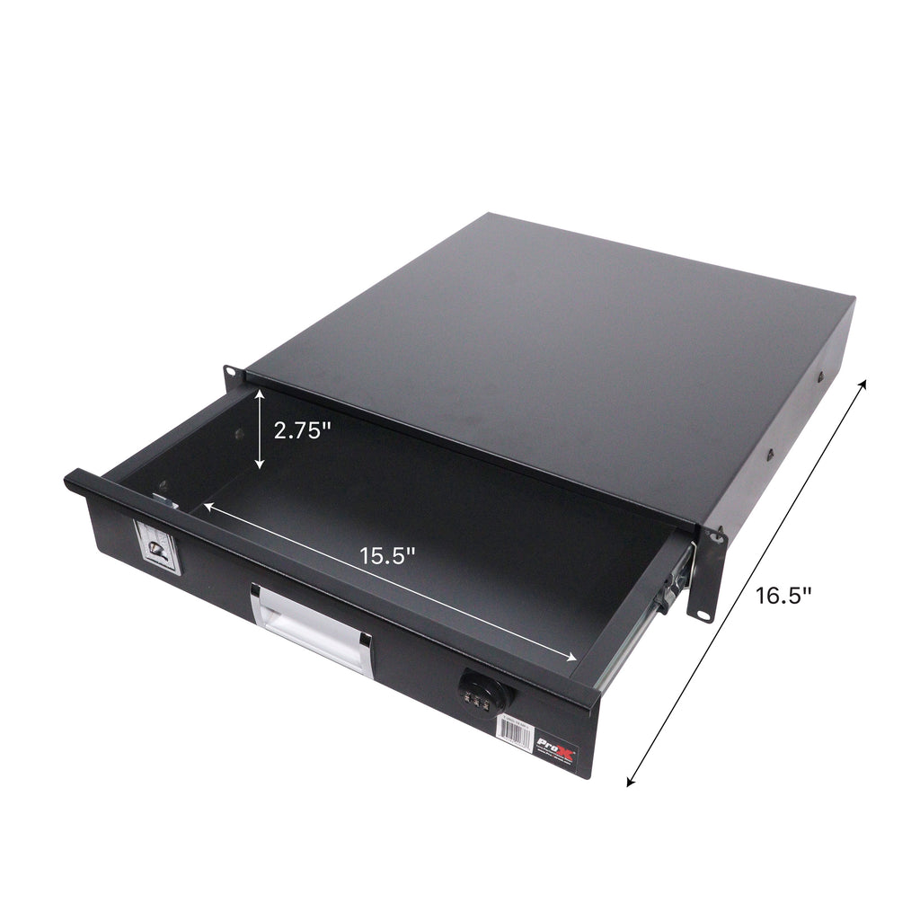 2U Rack Space 18" Depth Rack Mount Drawer for Audio, DJ, and IT Server rack cases.