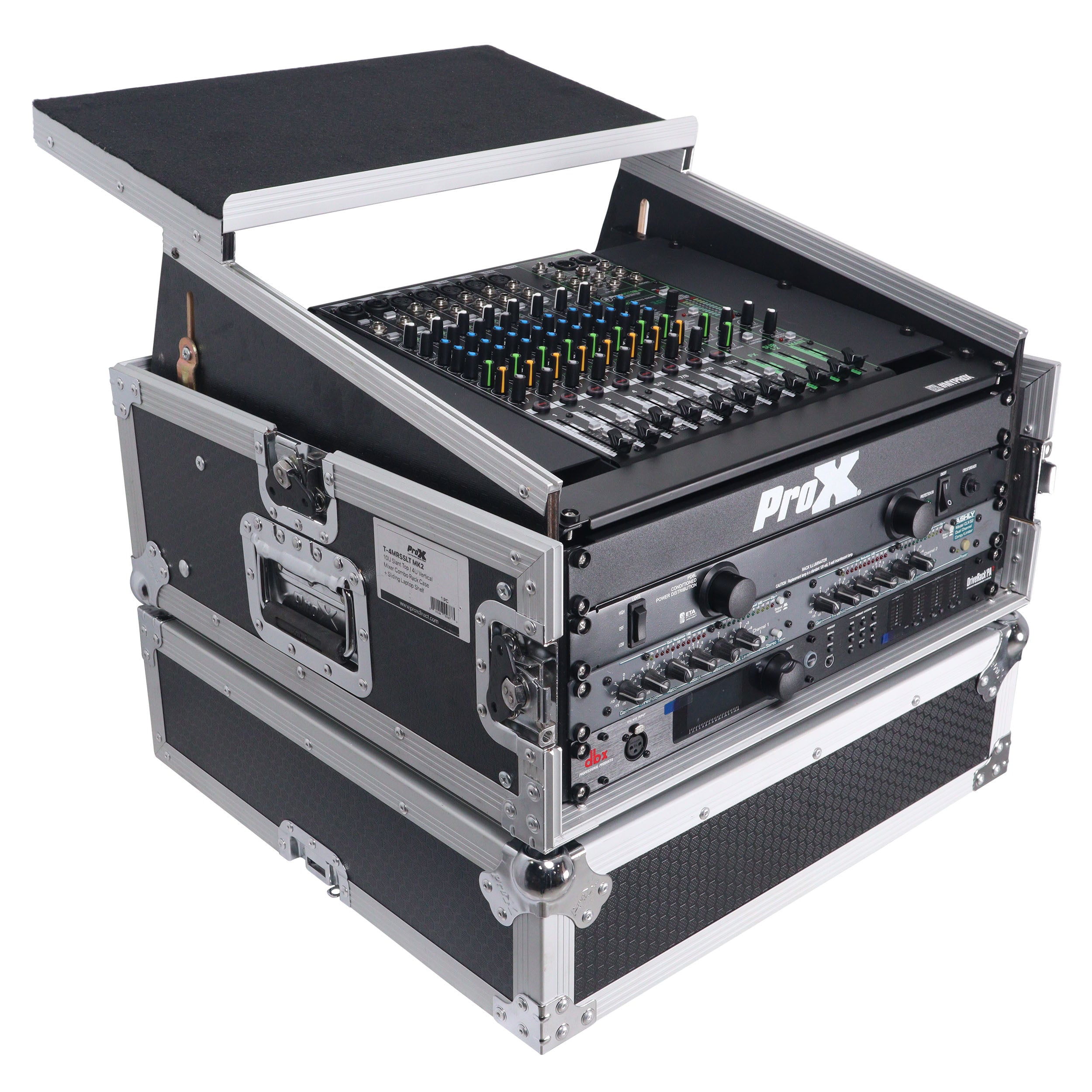 4U Vertical Rack Mount Flight Case with 10U Top for Mixer Combo Amp Rack with Laptop Shelf