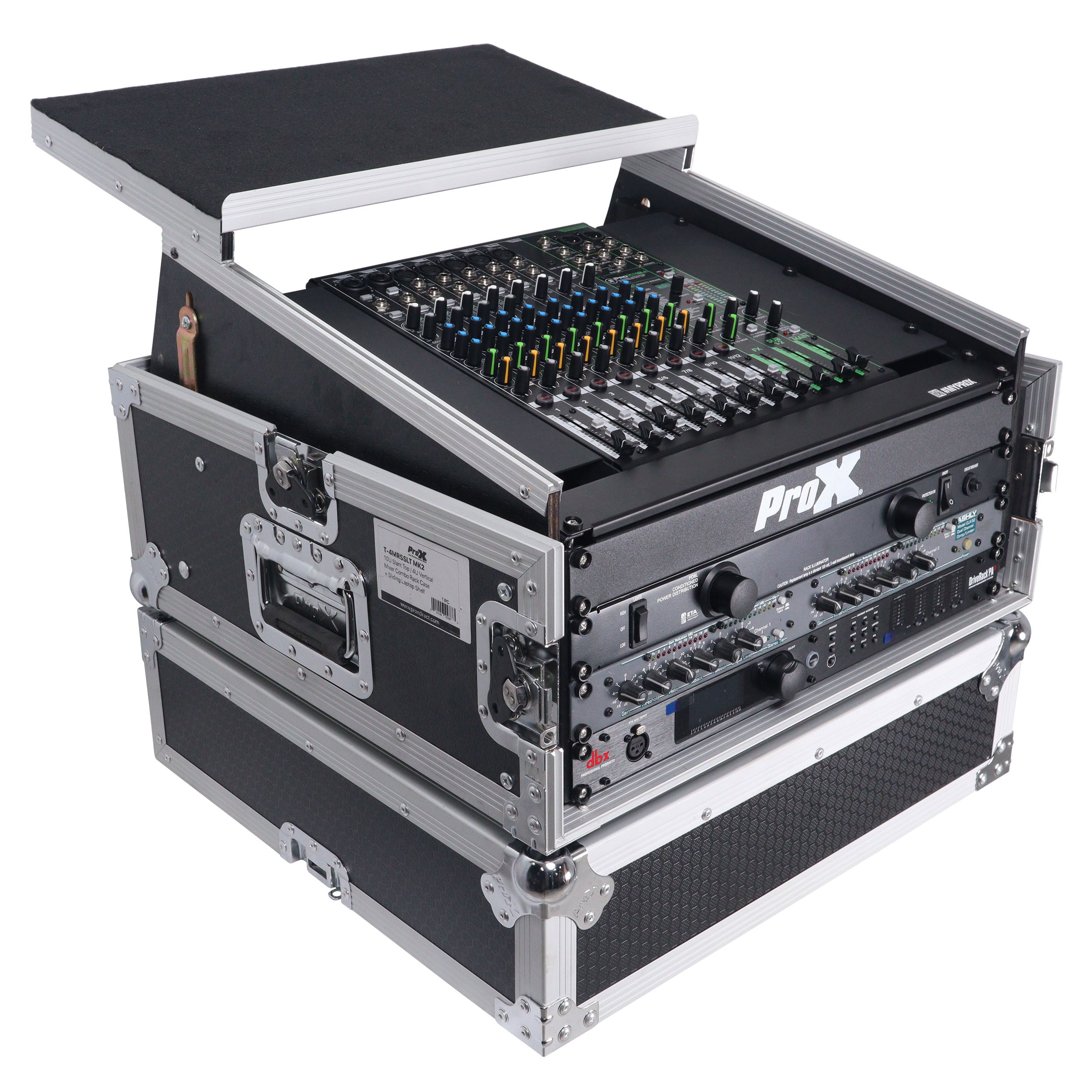4U Vertical Rack Mount Flight Case with 10U Top for Mixer Combo Amp Rack with Laptop Shelf